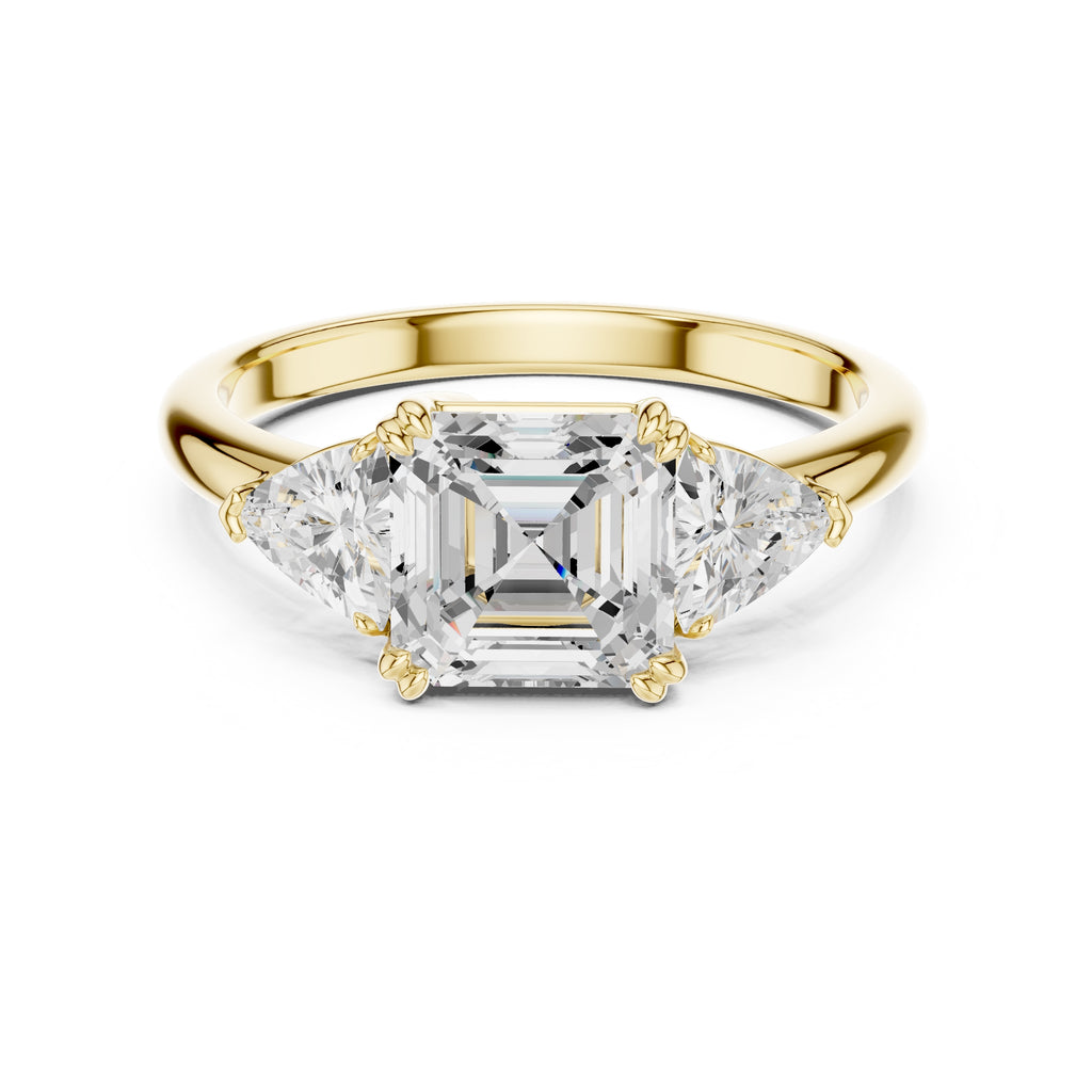 2.00 ct Opulent Three-Stone Engagement Ring 2ct Yellow Gold Asscher