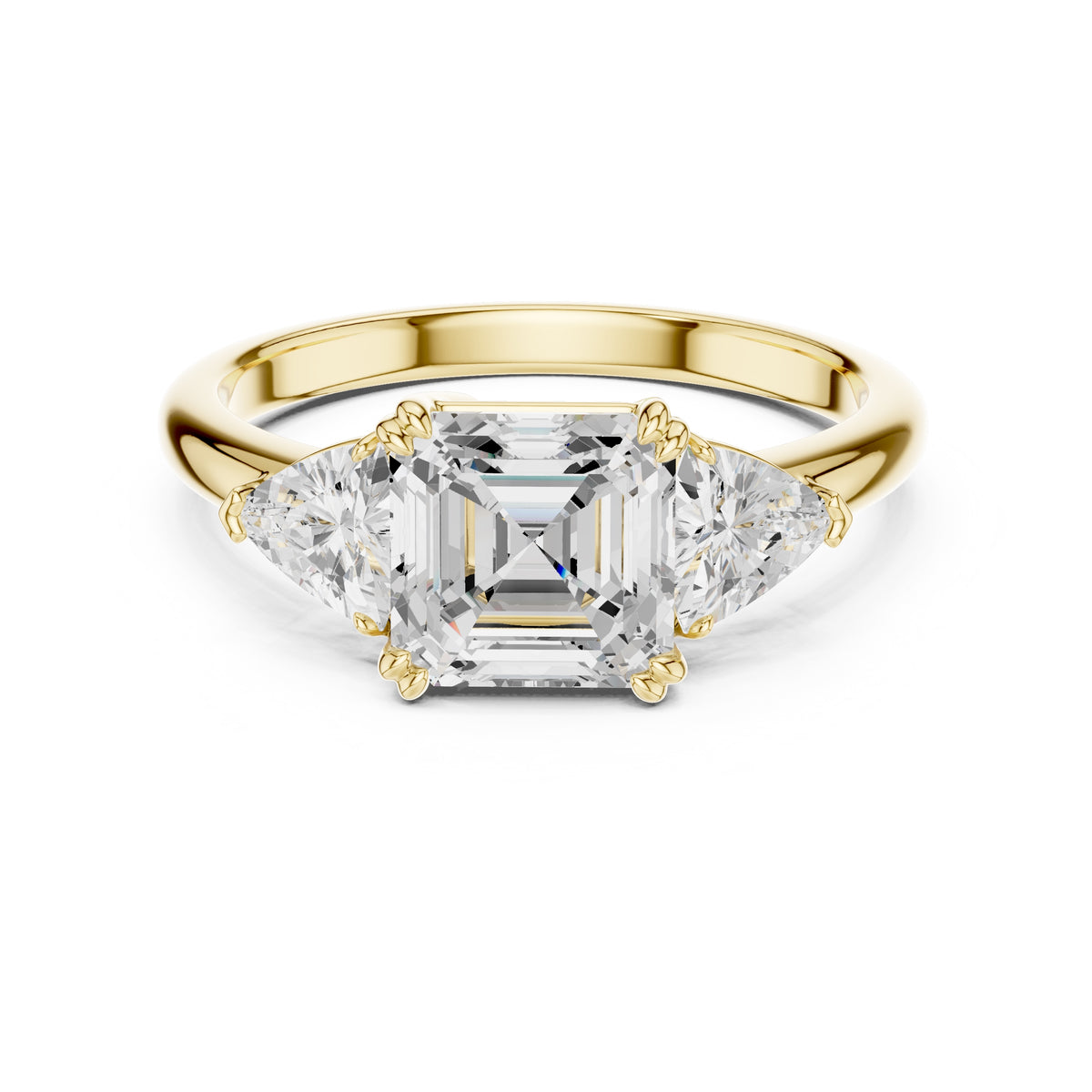 2.00 ct Opulent Three-Stone Engagement Ring 2ct Yellow Gold Asscher