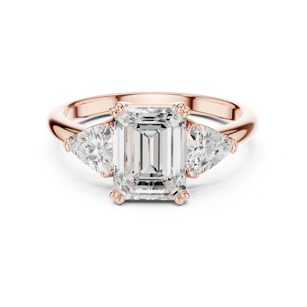 2.00 ct Opulent Three-Stone Engagement Ring 2ct Rose Gold Emerald