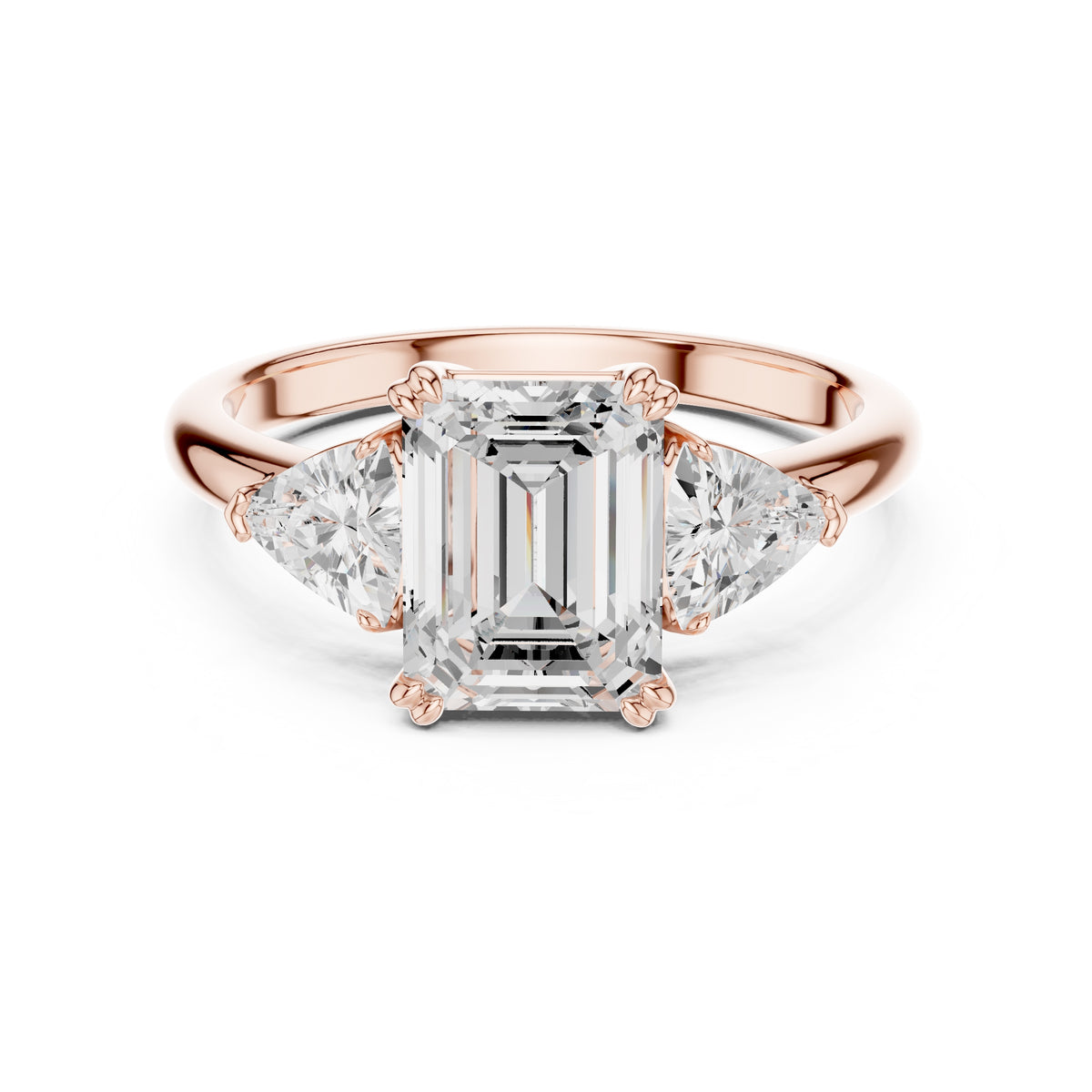 2.00 ct Opulent Three-Stone Engagement Ring 2ct Rose Gold Emerald