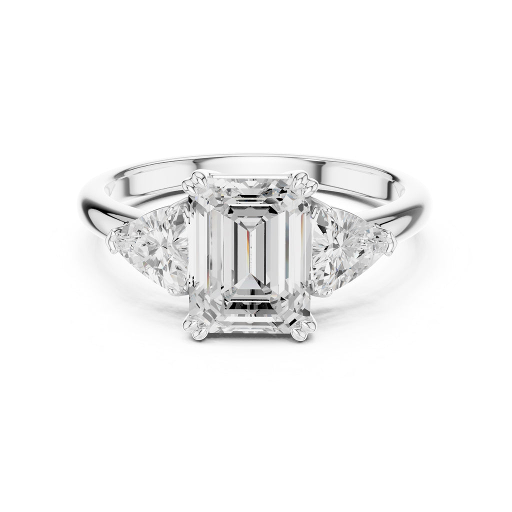 2.00 ct Opulent Three-Stone Engagement Ring 2ct White Gold Emerald