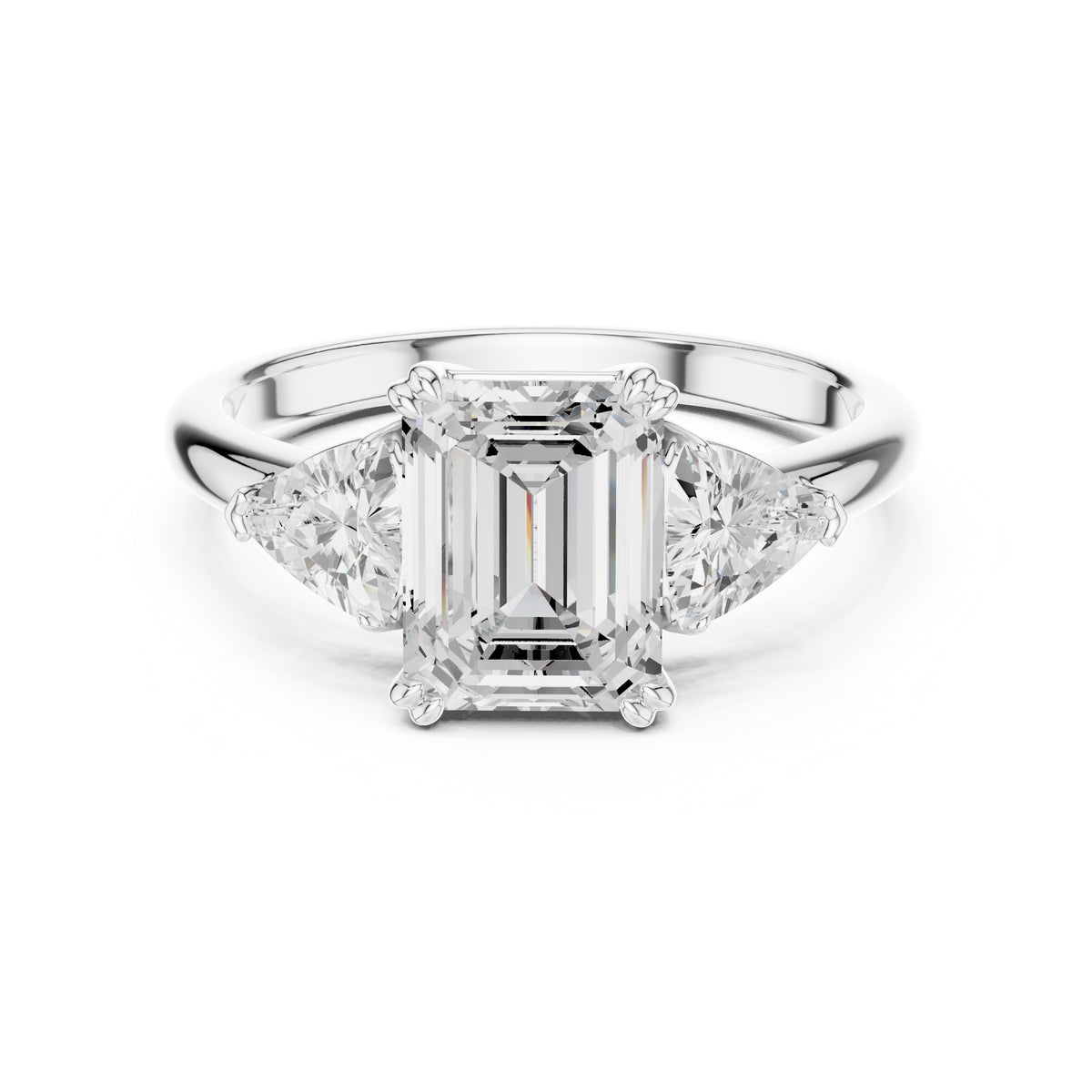 2.00 ct Opulent Three-Stone Engagement Ring 2ct White Gold Emerald