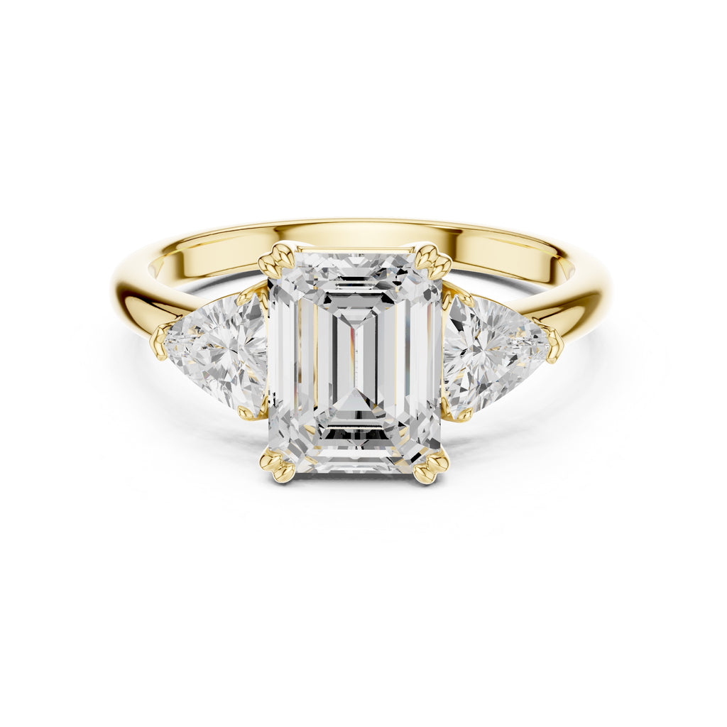 2.00 ct Opulent Three-Stone Engagement Ring 2ct Yellow Gold Emerald