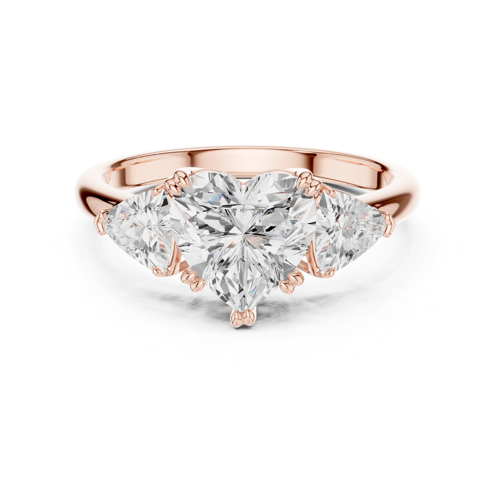 2.00 ct Opulent Three-Stone Engagement Ring 2ct Rose Gold Heart