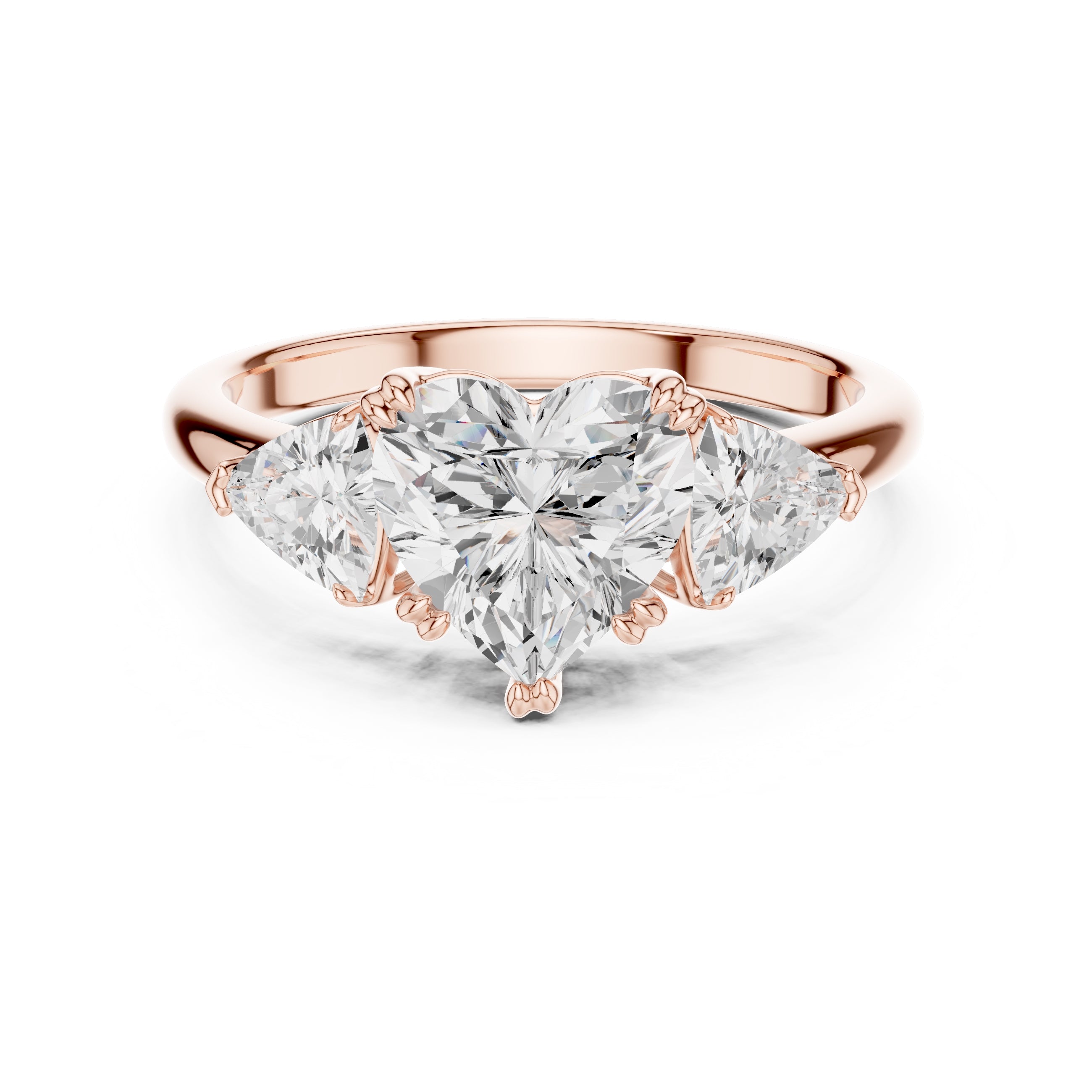 2.00 ct Opulent Three-Stone Engagement Ring 2ct Rose Gold Heart