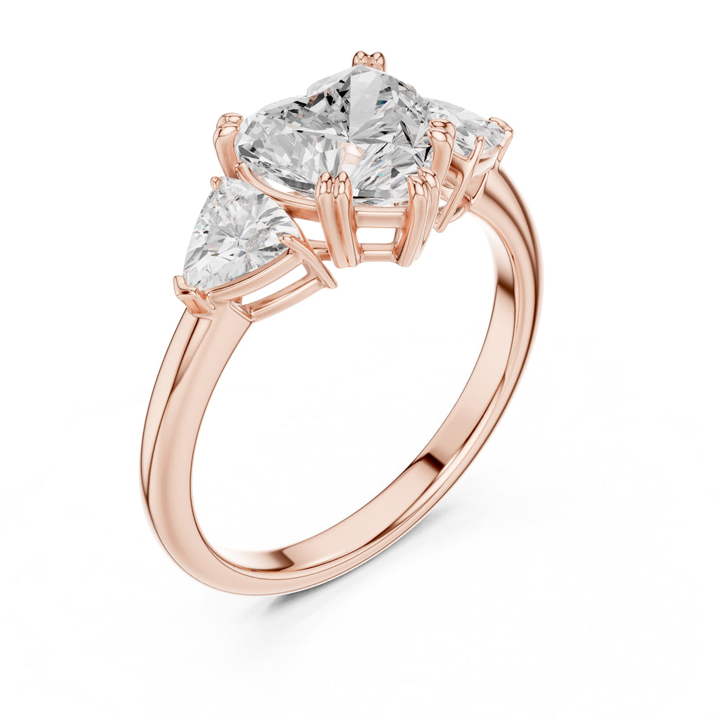 2.00 ct Opulent Three-Stone Engagement Ring 2ct Rose Gold Heart