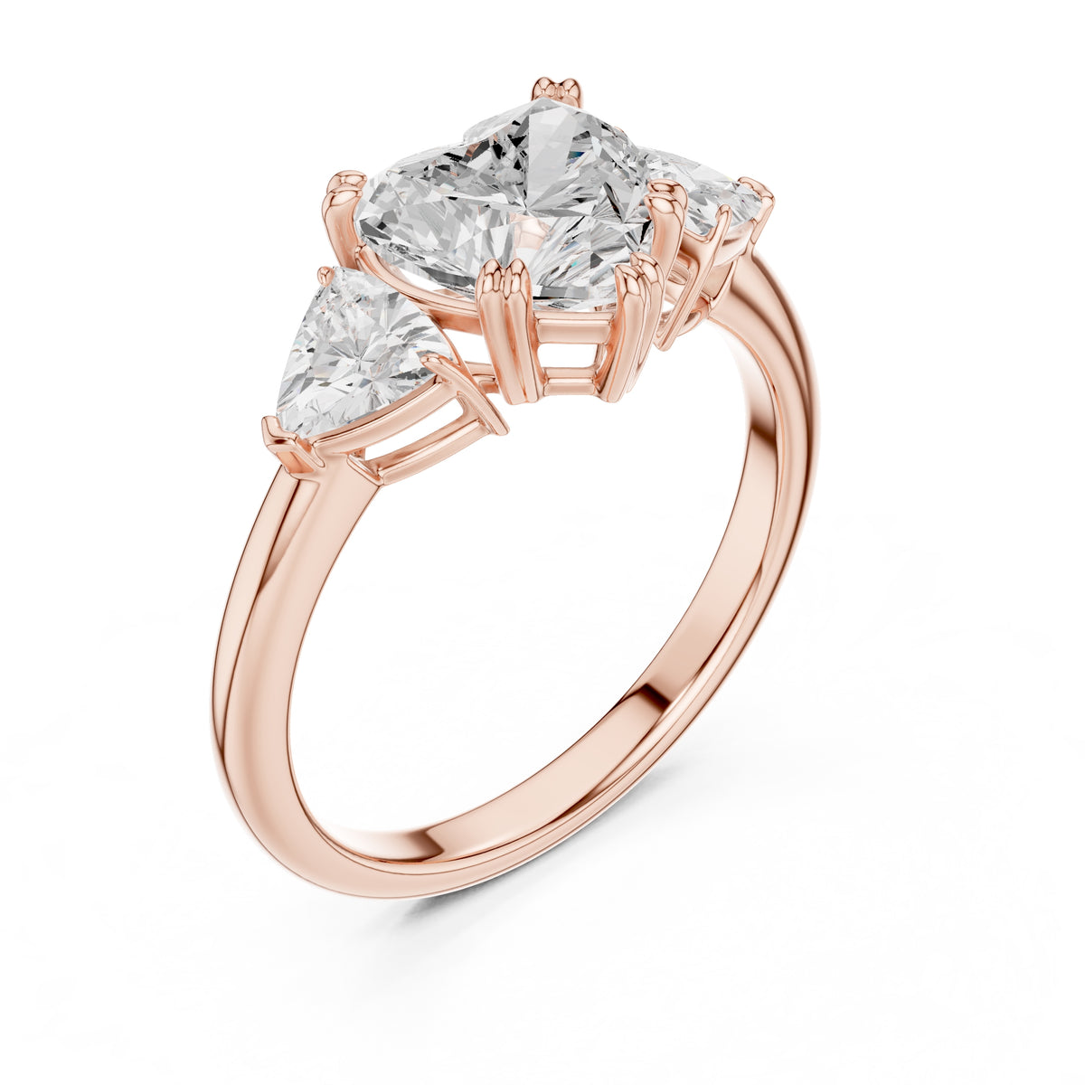 2.00 ct Opulent Three-Stone Engagement Ring 2ct Rose Gold Heart