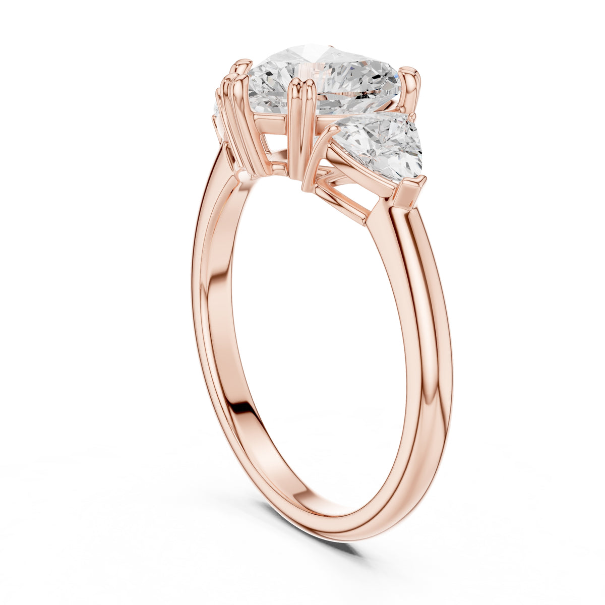 2.00 ct Opulent Three-Stone Engagement Ring 2ct Rose Gold Heart