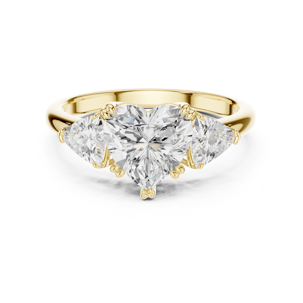 2.00 ct Opulent Three-Stone Engagement Ring 2ct Yellow Gold Heart