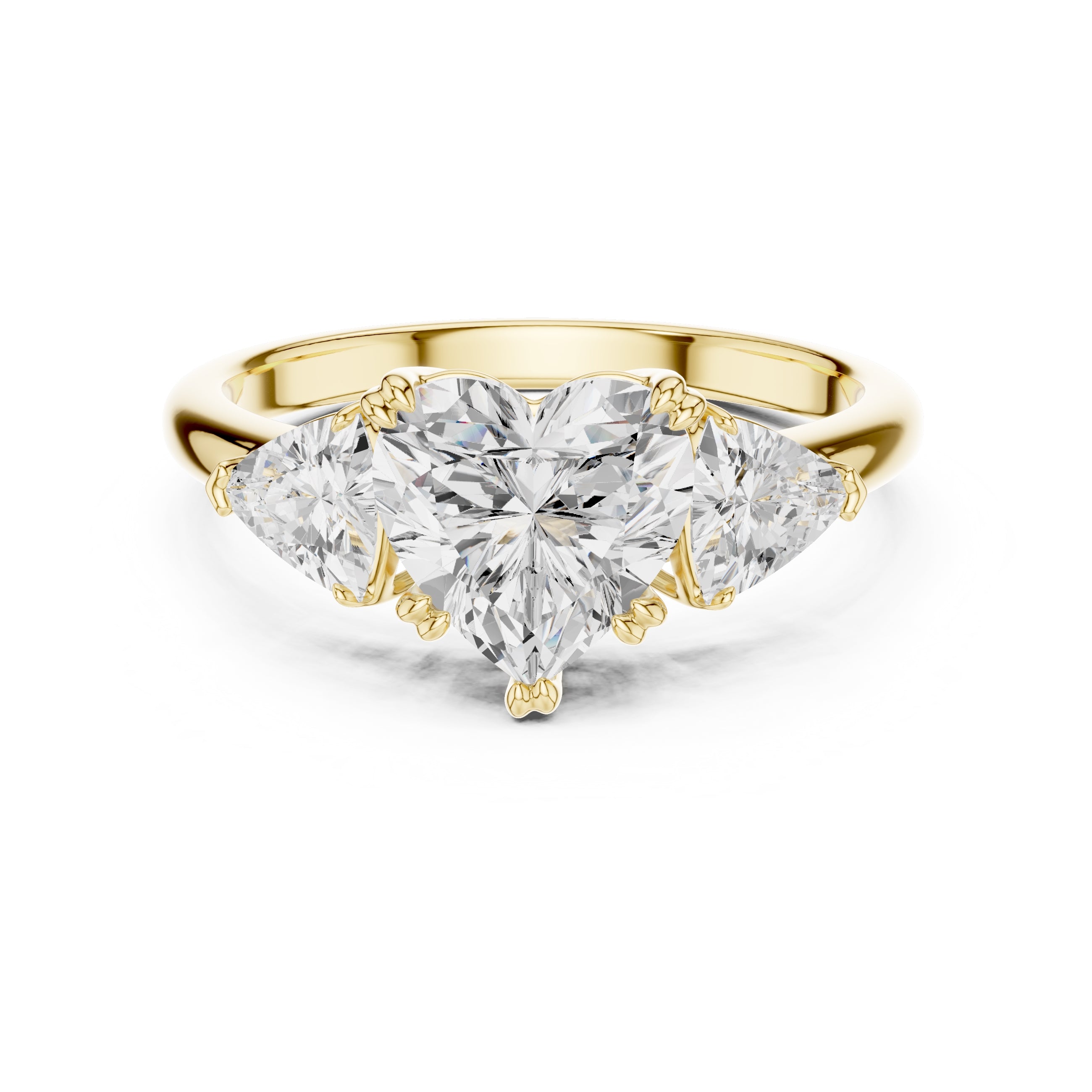 2.00 ct Opulent Three-Stone Engagement Ring 2ct Yellow Gold Heart