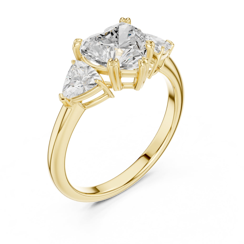 2.00 ct Opulent Three-Stone Engagement Ring 2ct Yellow Gold Heart