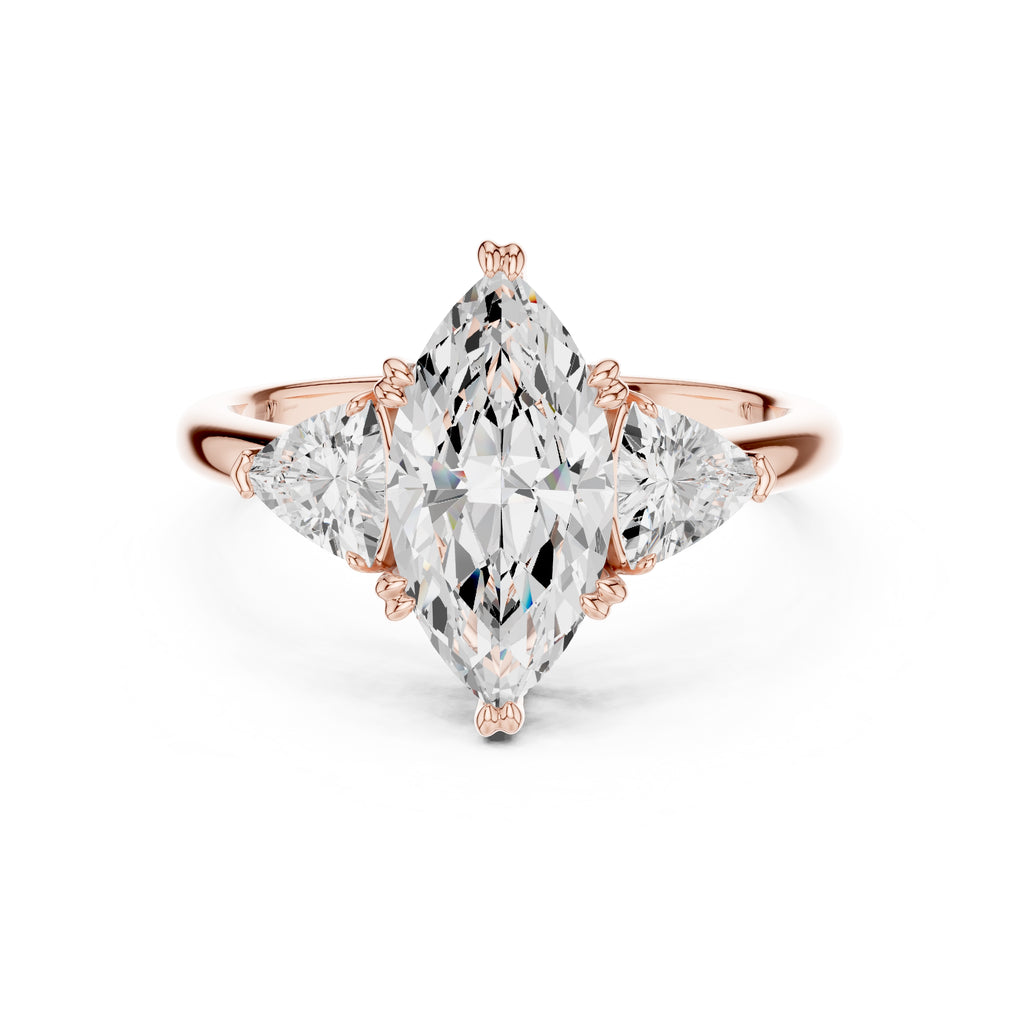 2.00 ct Opulent Three-Stone Engagement Ring 2ct Rose Gold Marquise