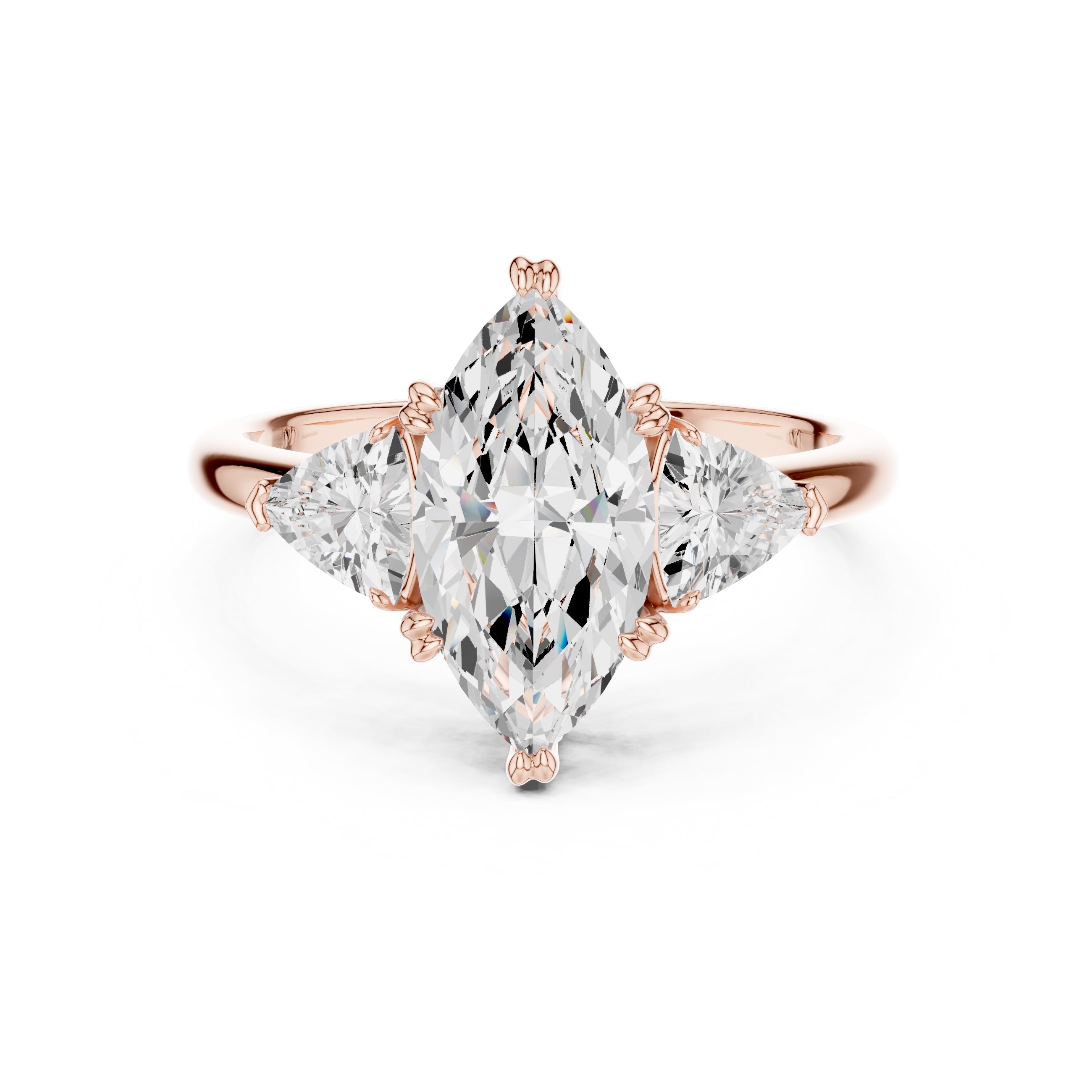 2.00 ct Opulent Three-Stone Engagement Ring 2ct Rose Gold Marquise
