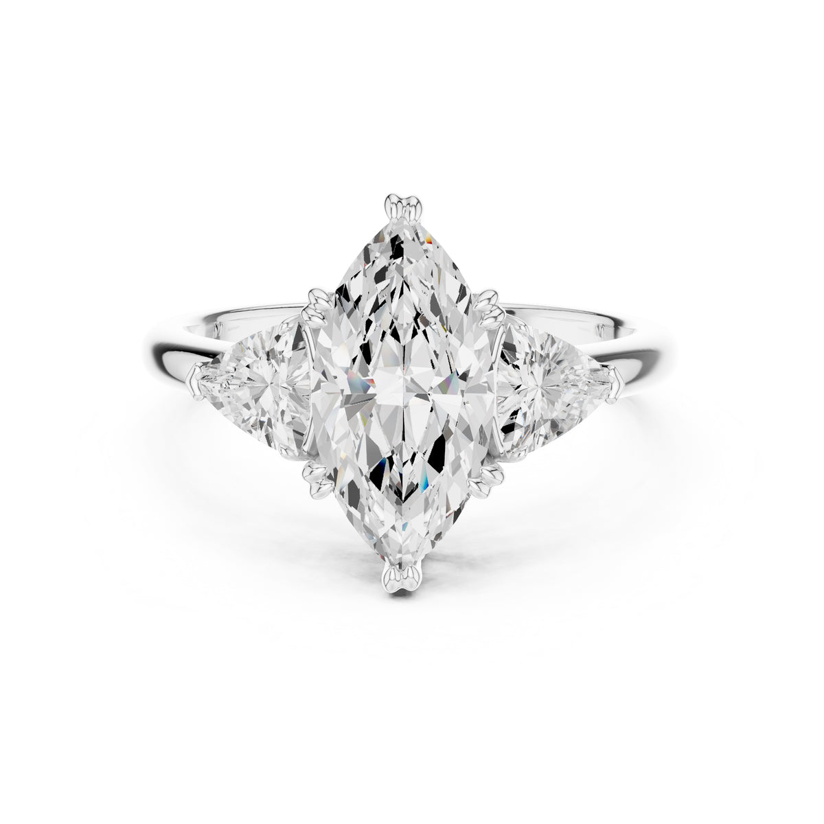 2.00 ct Opulent Three-Stone Engagement Ring 2ct White Gold Marquise