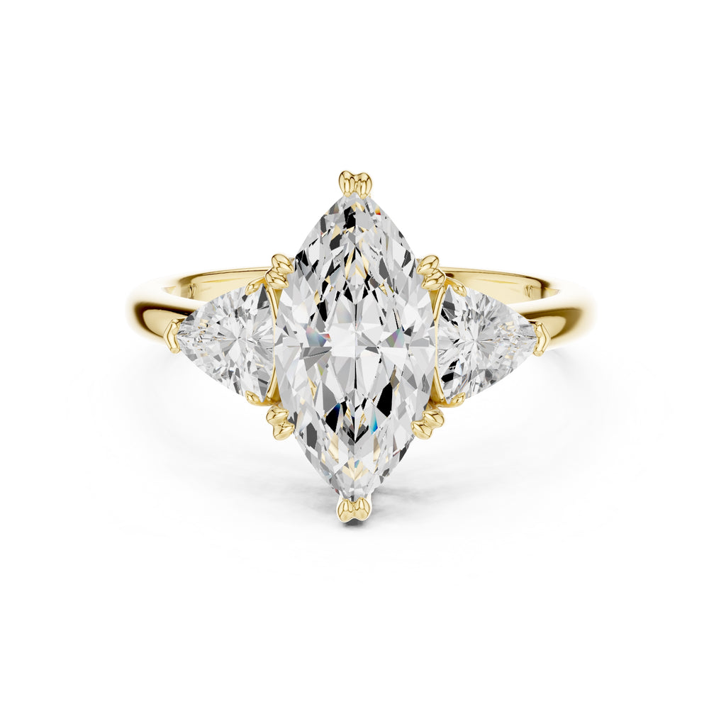 2.00 ct Opulent Three-Stone Engagement Ring 2ct Yellow Gold Marquise