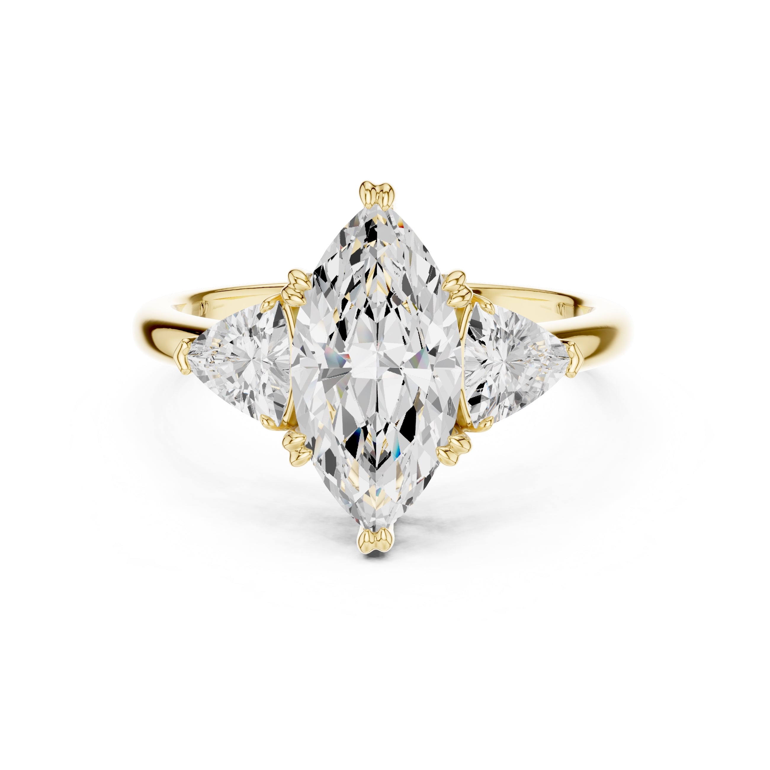 2.00 ct Opulent Three-Stone Engagement Ring 2ct Yellow Gold Marquise