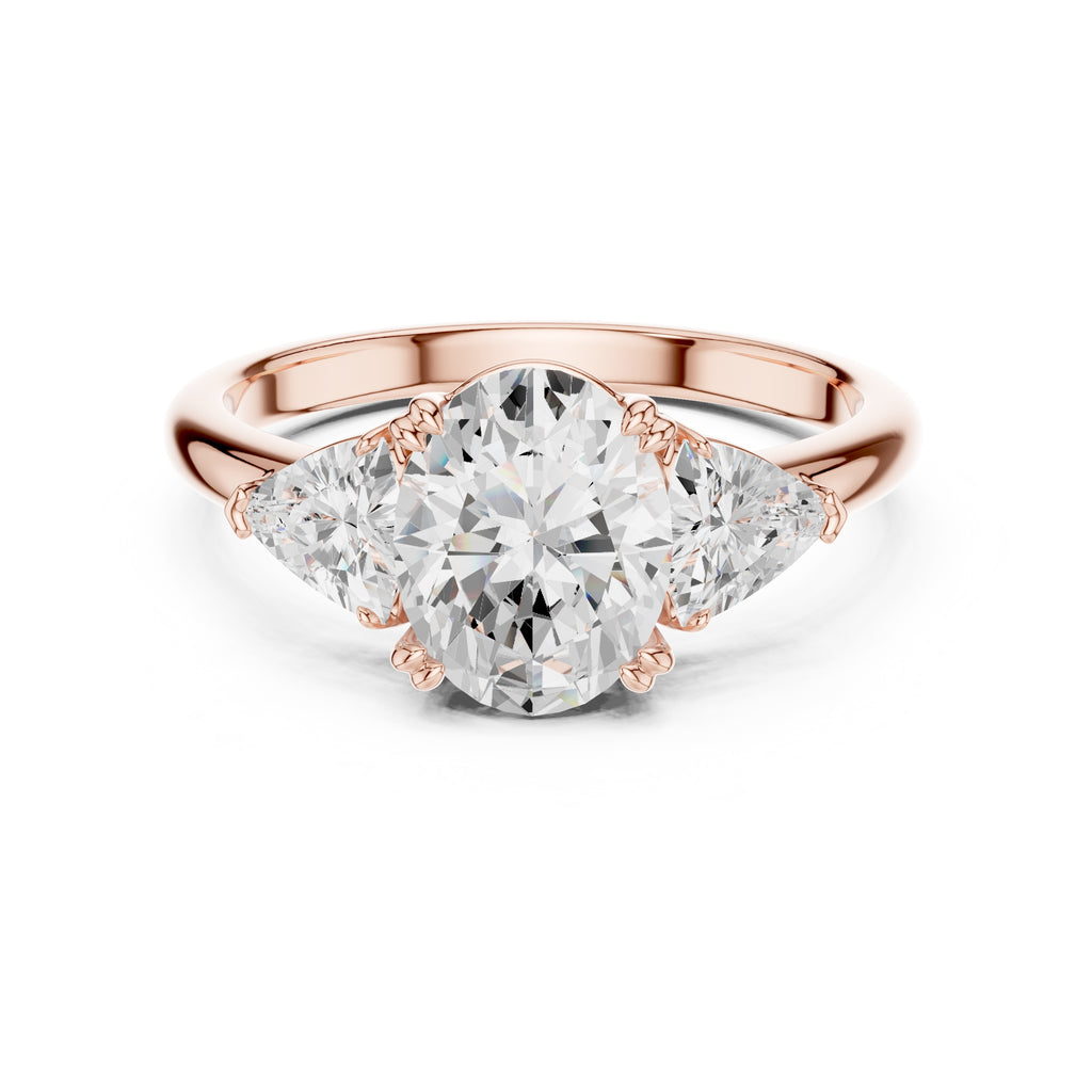 2.00 ct Opulent Three-Stone Engagement Ring 2ct Rose Gold Oval