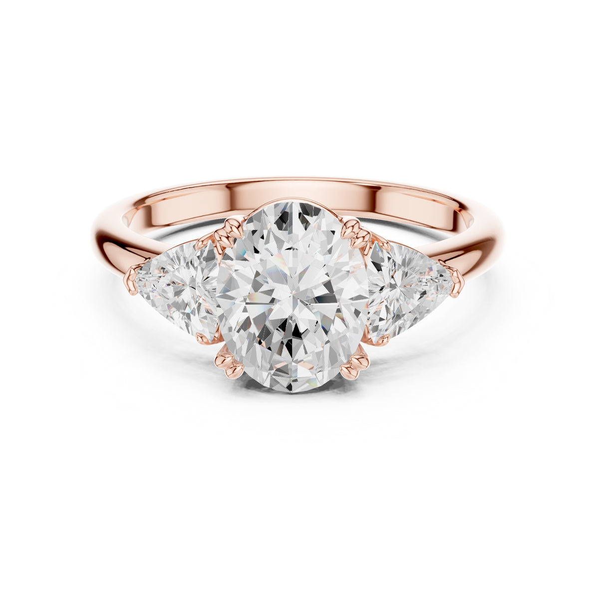 2.00 ct Opulent Three-Stone Engagement Ring 2ct Rose Gold Oval