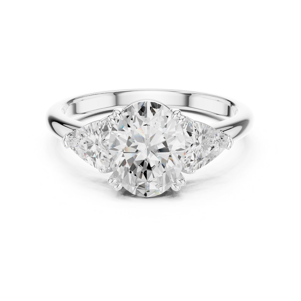2.00 ct Opulent Three-Stone Engagement Ring 2ct White Gold Oval