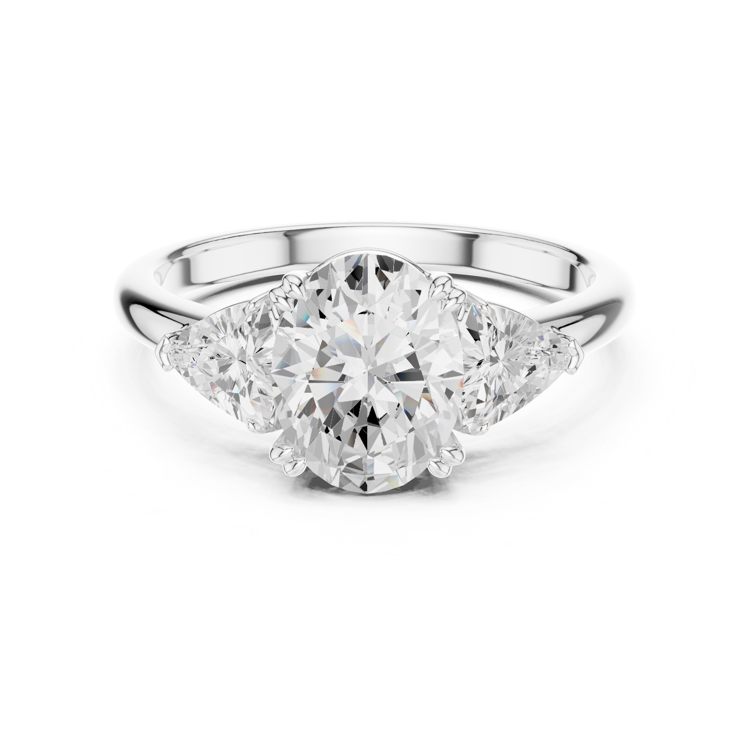 2.00 ct Opulent Three-Stone Engagement Ring 2ct White Gold Oval