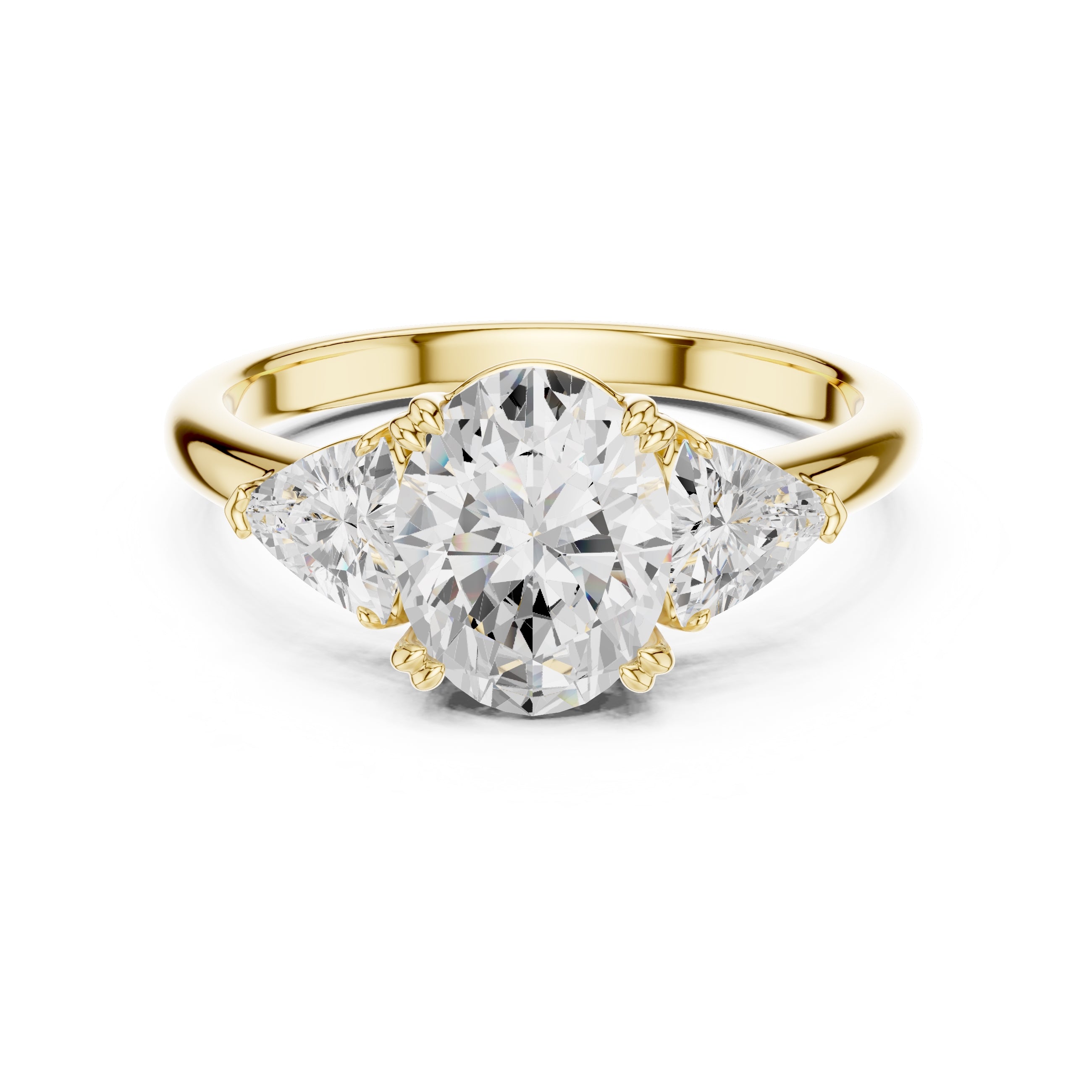 2.00 ct Opulent Three-Stone Engagement Ring 2ct Yellow Gold Oval