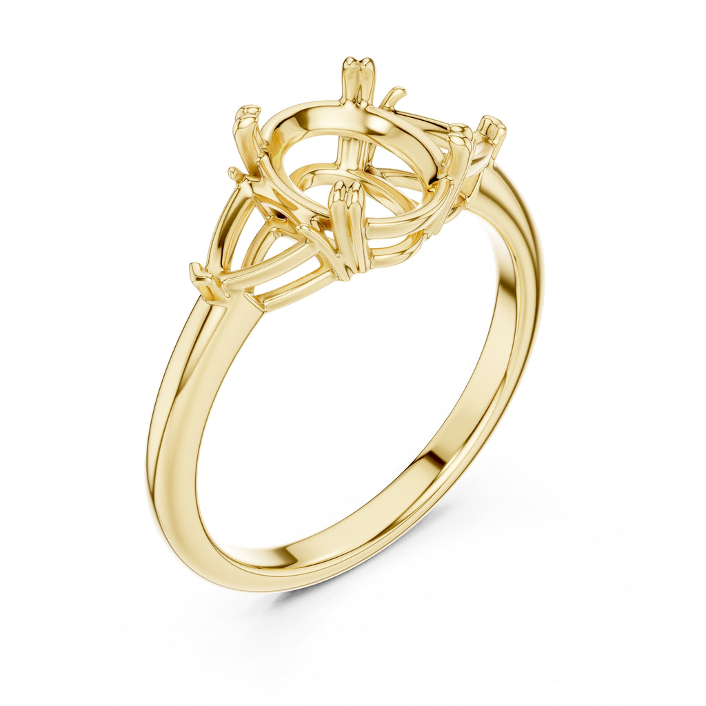 2.00 ct Opulent Three-Stone Engagement Ring 2ct Yellow Gold Oval