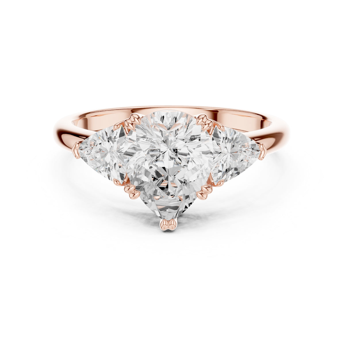 2.00 ct Opulent Three-Stone Engagement Ring 2ct Rose Gold Pear