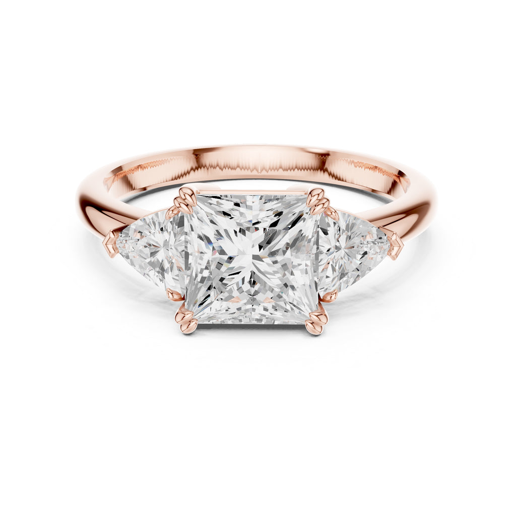 2.00 ct Opulent Three-Stone Engagement Ring 2ct Rose Gold Princess