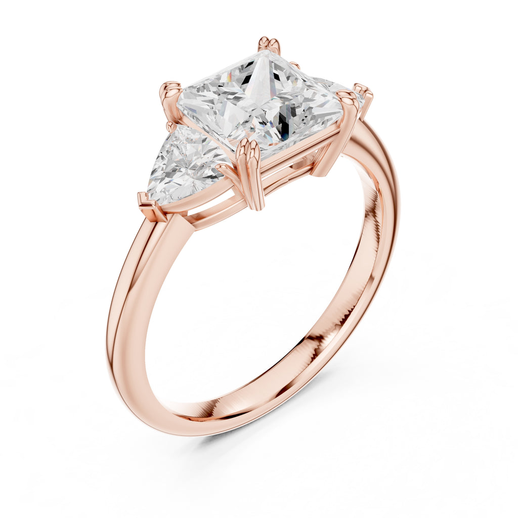 2.00 ct Opulent Three-Stone Engagement Ring 2ct Rose Gold Princess