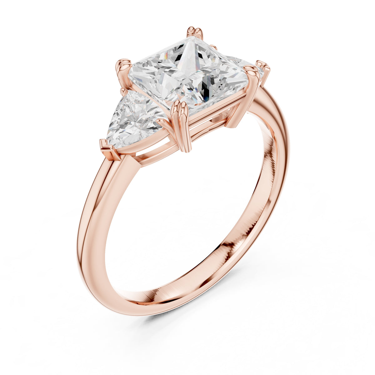 2.00 ct Opulent Three-Stone Engagement Ring 2ct Rose Gold Princess
