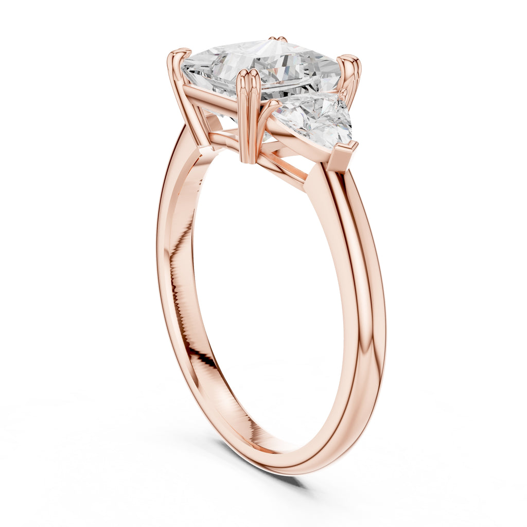 2.00 ct Opulent Three-Stone Engagement Ring 2ct Rose Gold Princess