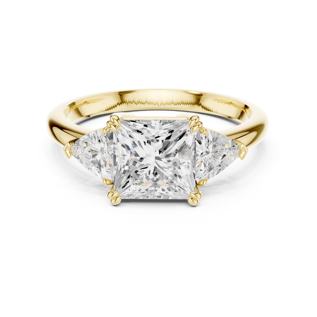 2.00 ct Opulent Three-Stone Engagement Ring 2ct Yellow Gold Princess