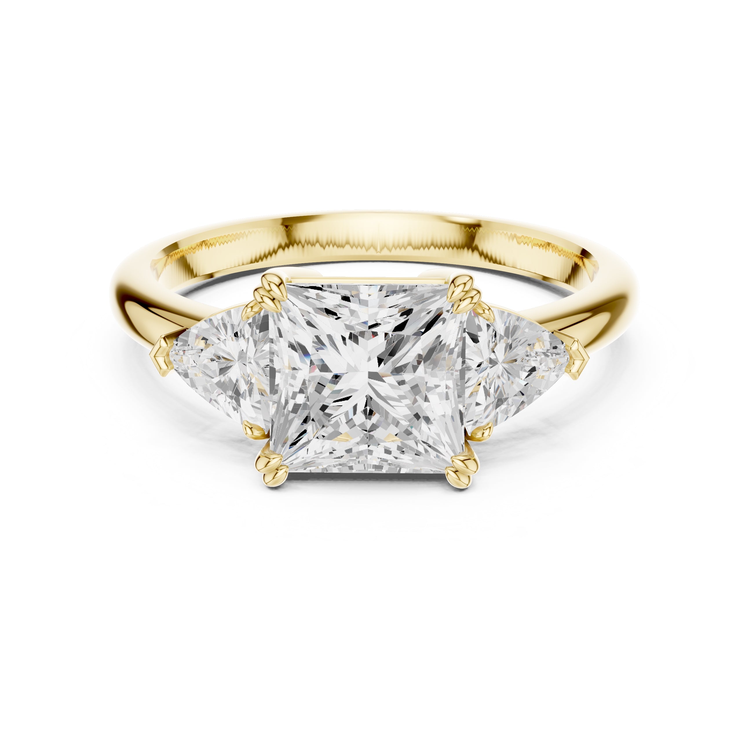 2.00 ct Opulent Three-Stone Engagement Ring 2ct Yellow Gold Princess