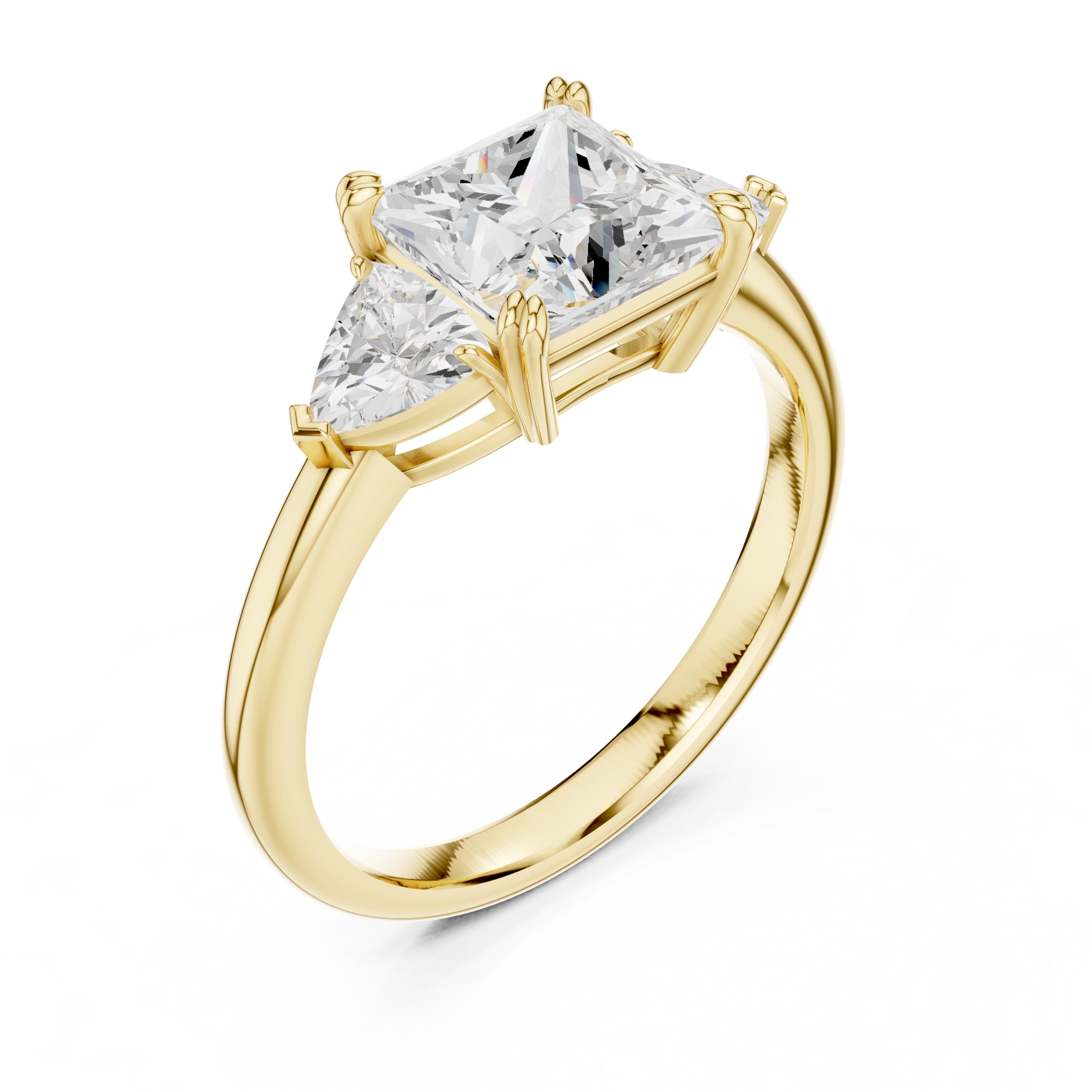 2.00 ct Opulent Three-Stone Engagement Ring 2ct Yellow Gold Princess