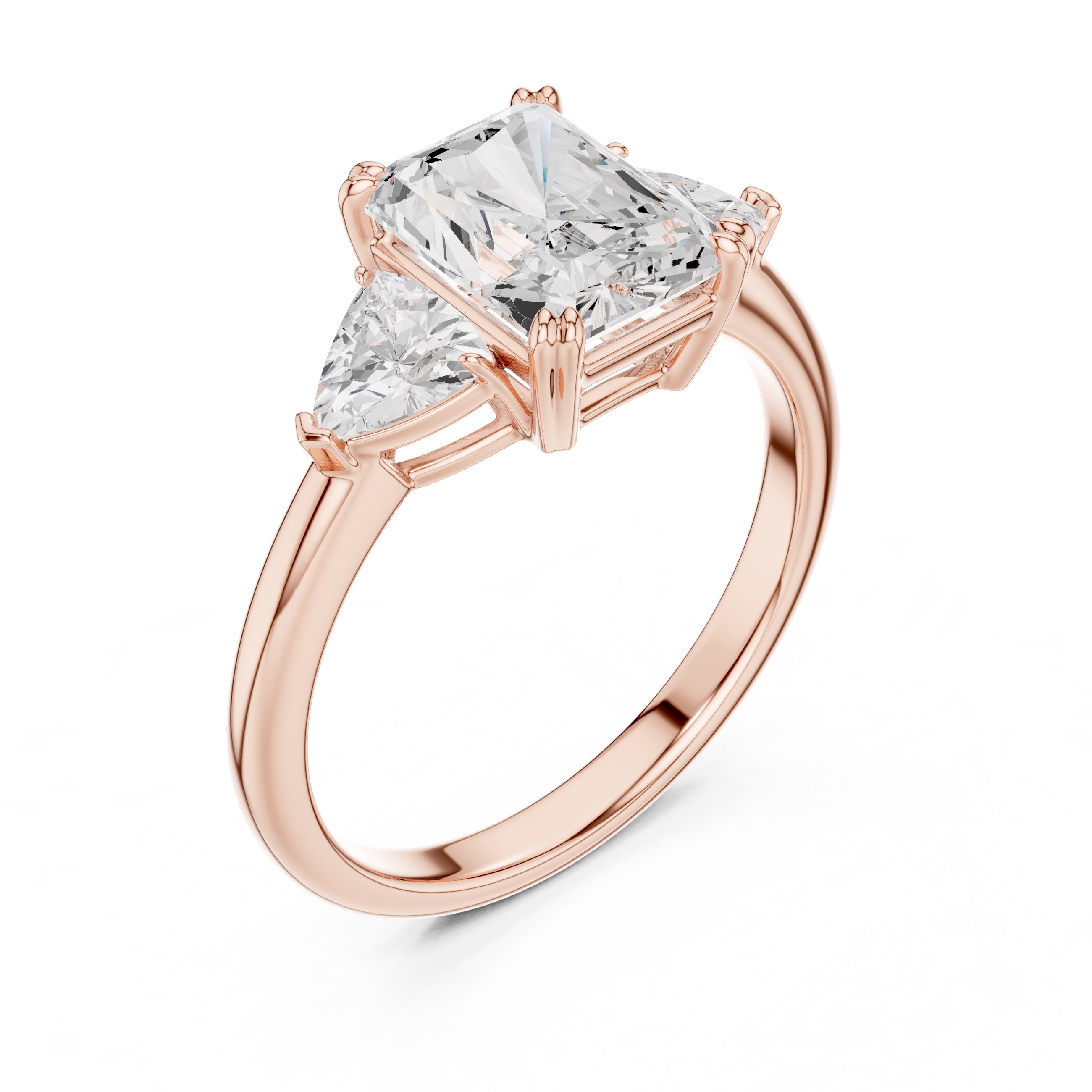 2.00 ct Opulent Three-Stone Engagement Ring 2ct Rose Gold Radiant