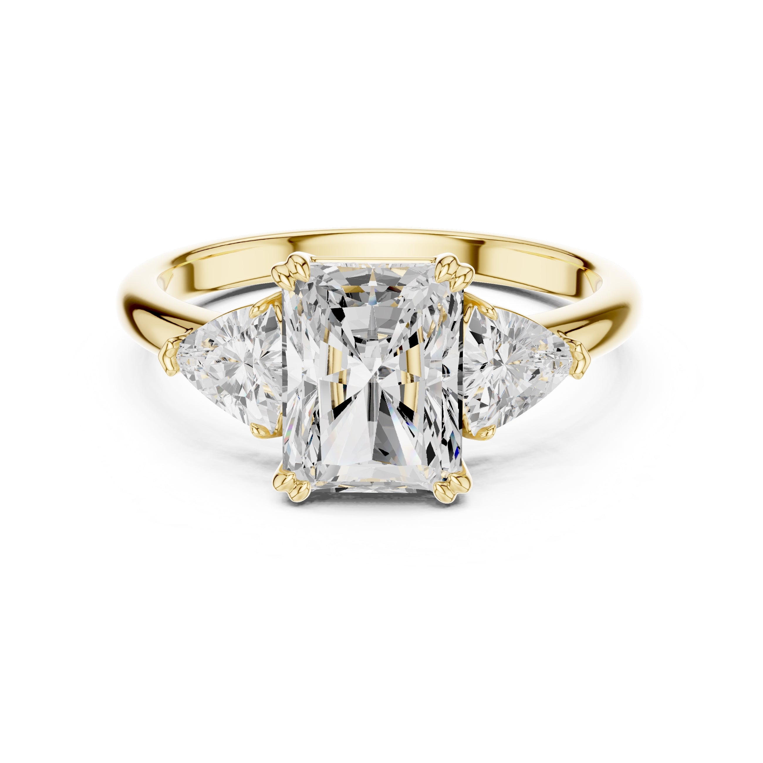 2.00 ct Opulent Three-Stone Engagement Ring 2ct Yellow Gold Radiant
