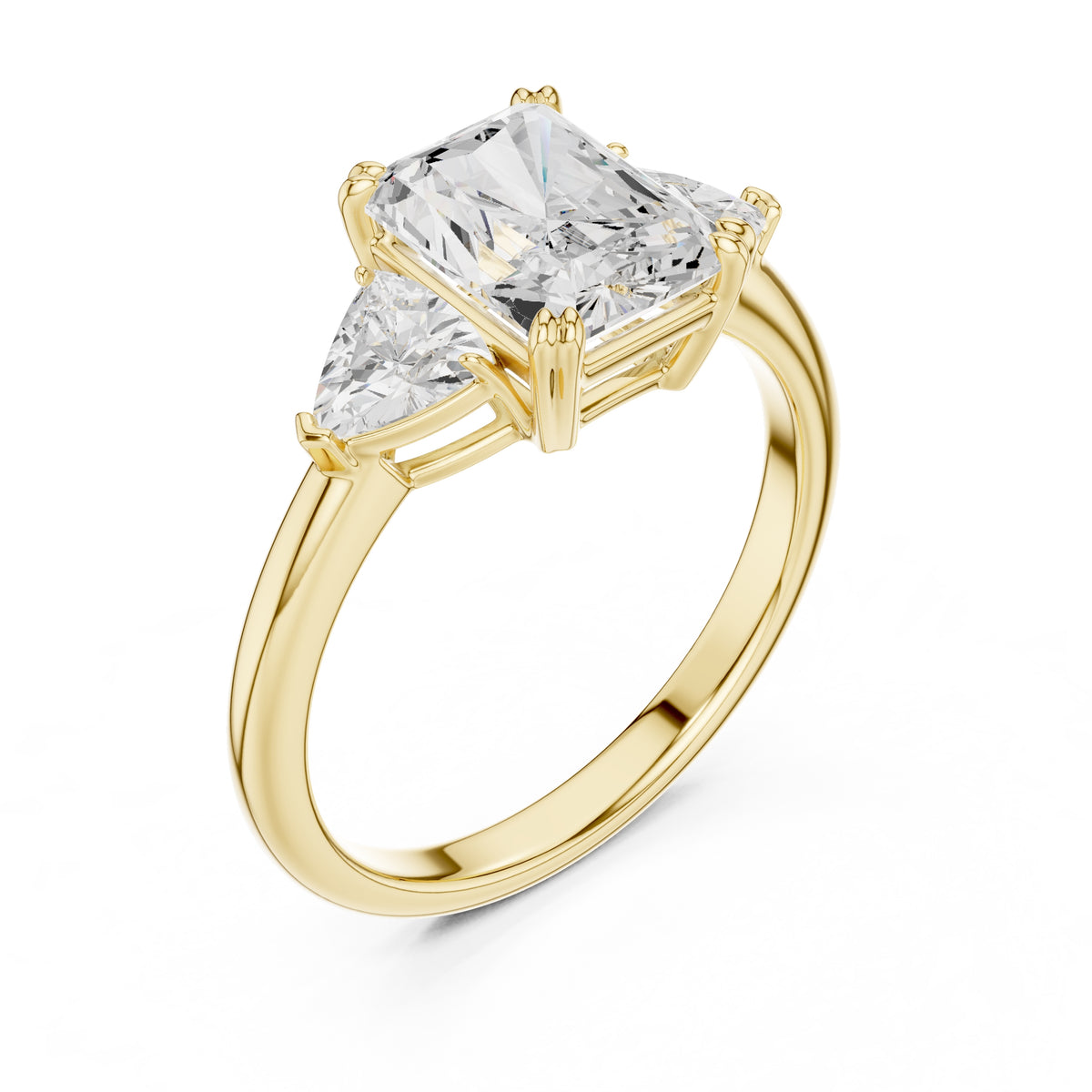 2.00 ct Opulent Three-Stone Engagement Ring 2ct Yellow Gold Radiant