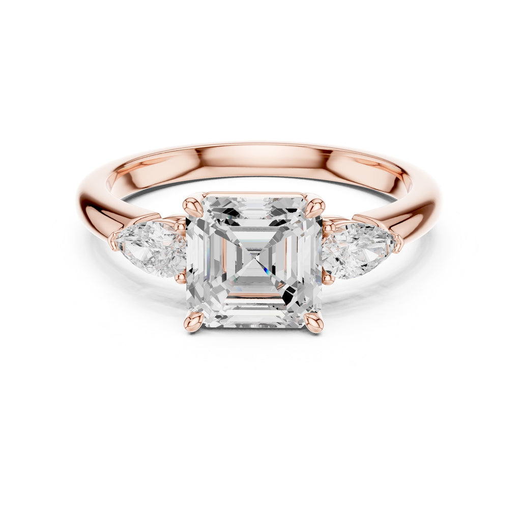 2.00 ct Majestic Three-Stone Engagement Ring 2ct Rose Gold Asscher