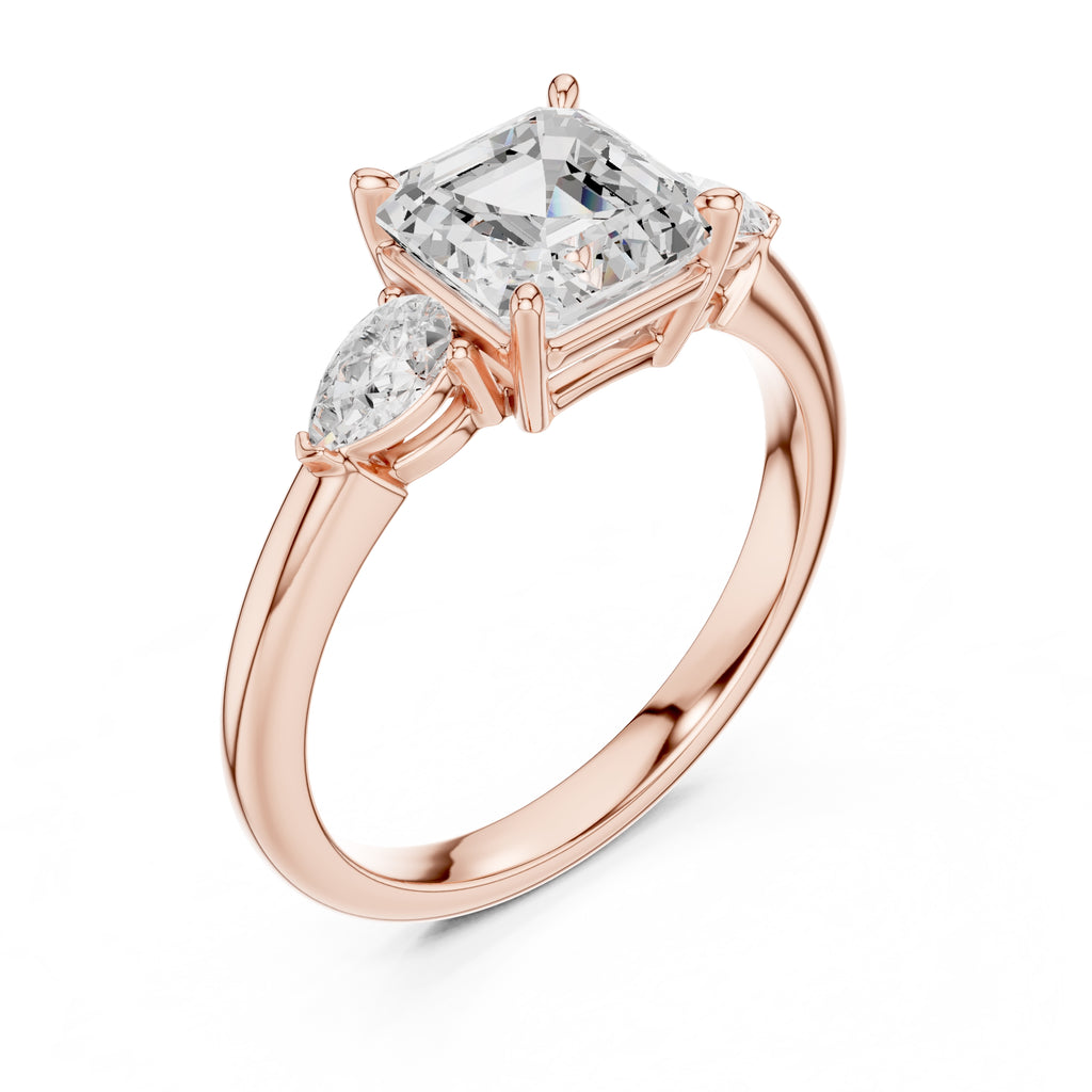 2.00 ct Majestic Three-Stone Engagement Ring 2ct Rose Gold Asscher