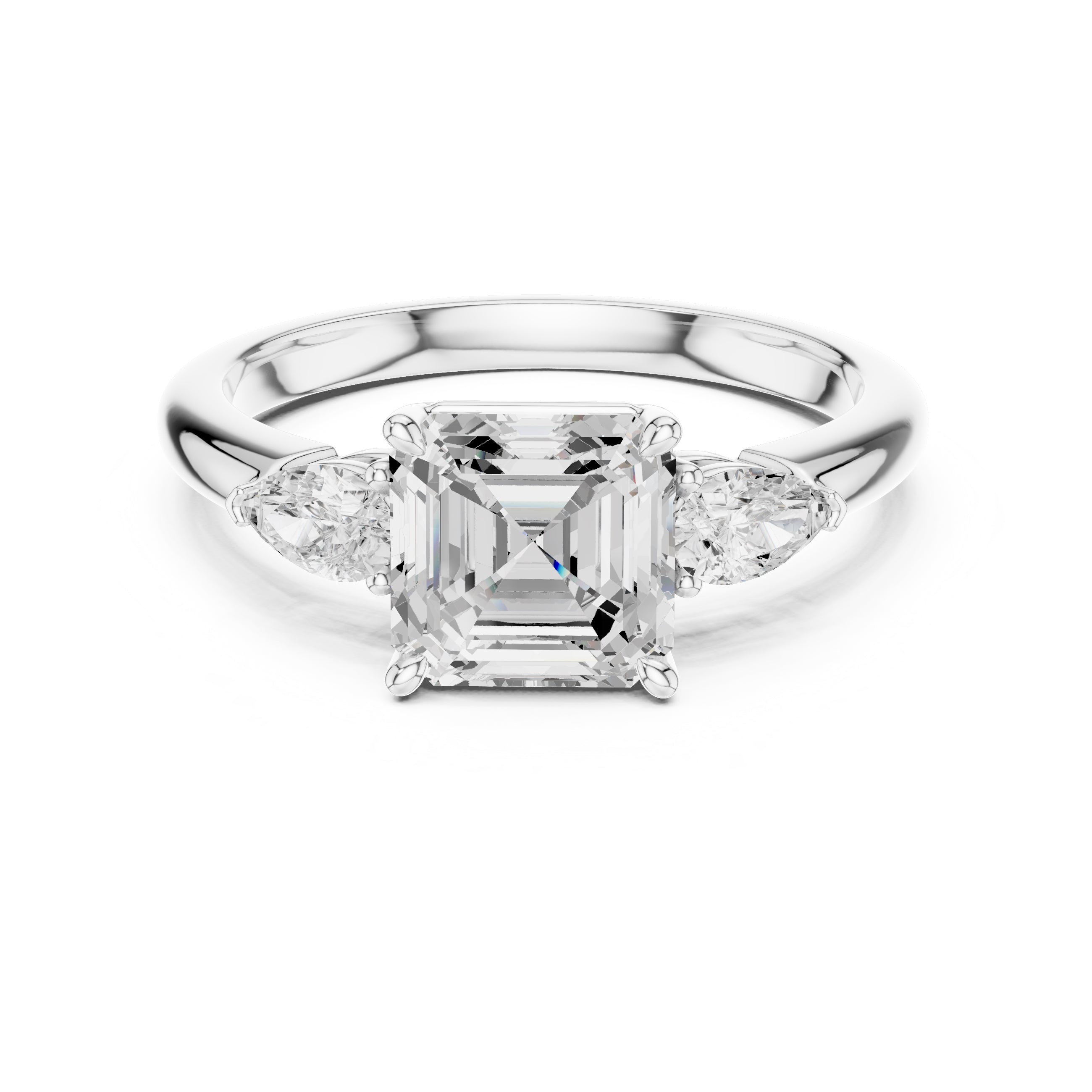 2.00 ct Majestic Three-Stone Engagement Ring 2ct White Gold Asscher