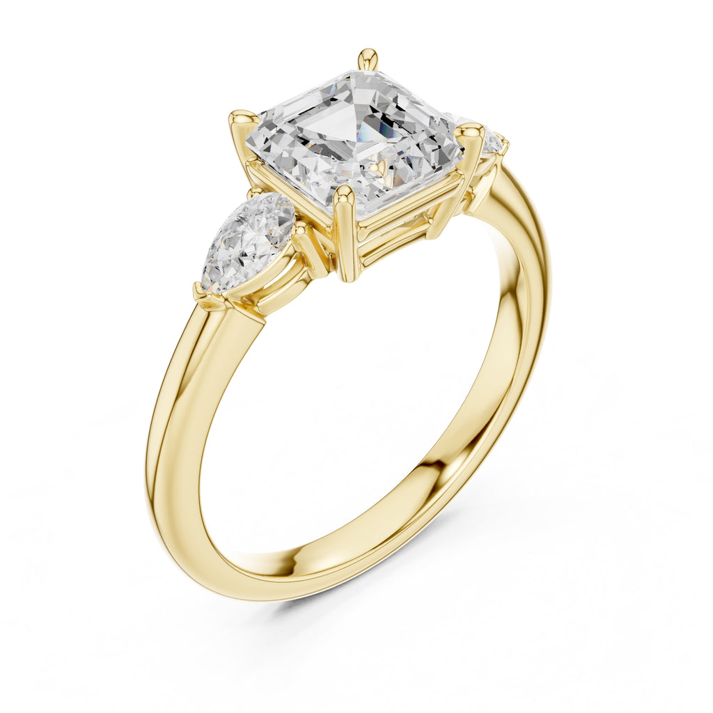 2.00 ct Majestic Three-Stone Engagement Ring 2ct Yellow Gold Asscher