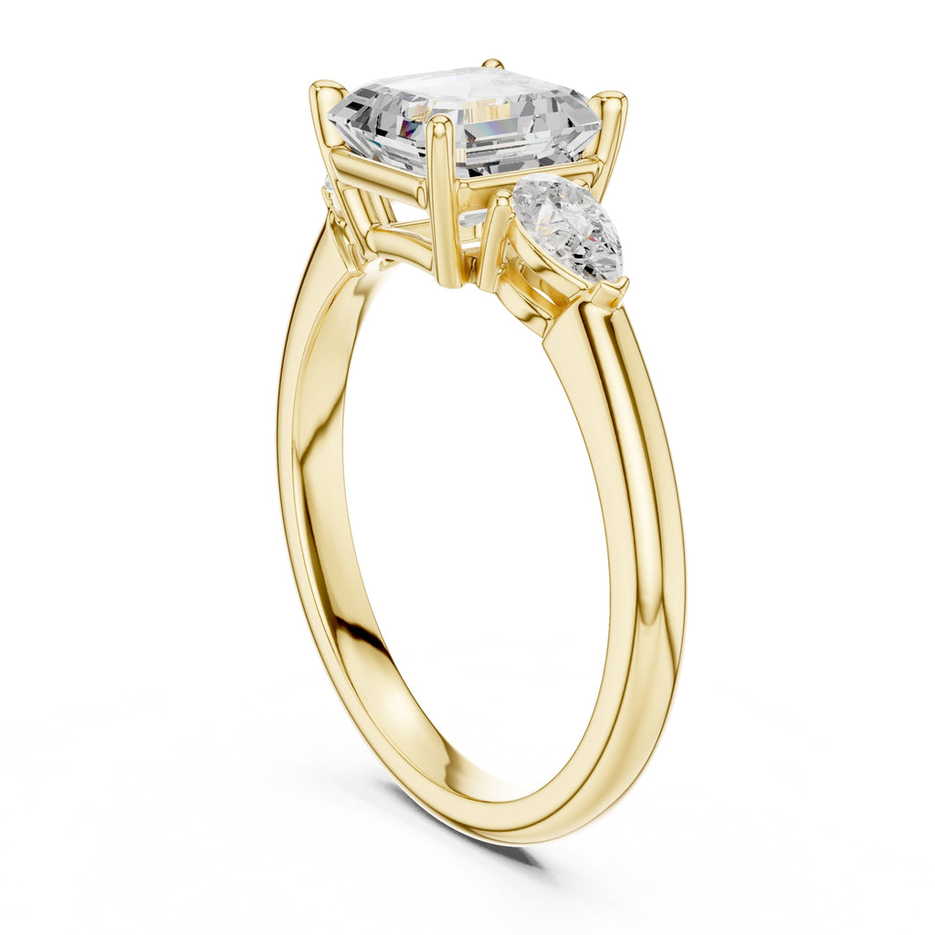 2.00 ct Majestic Three-Stone Engagement Ring 2ct Yellow Gold Asscher