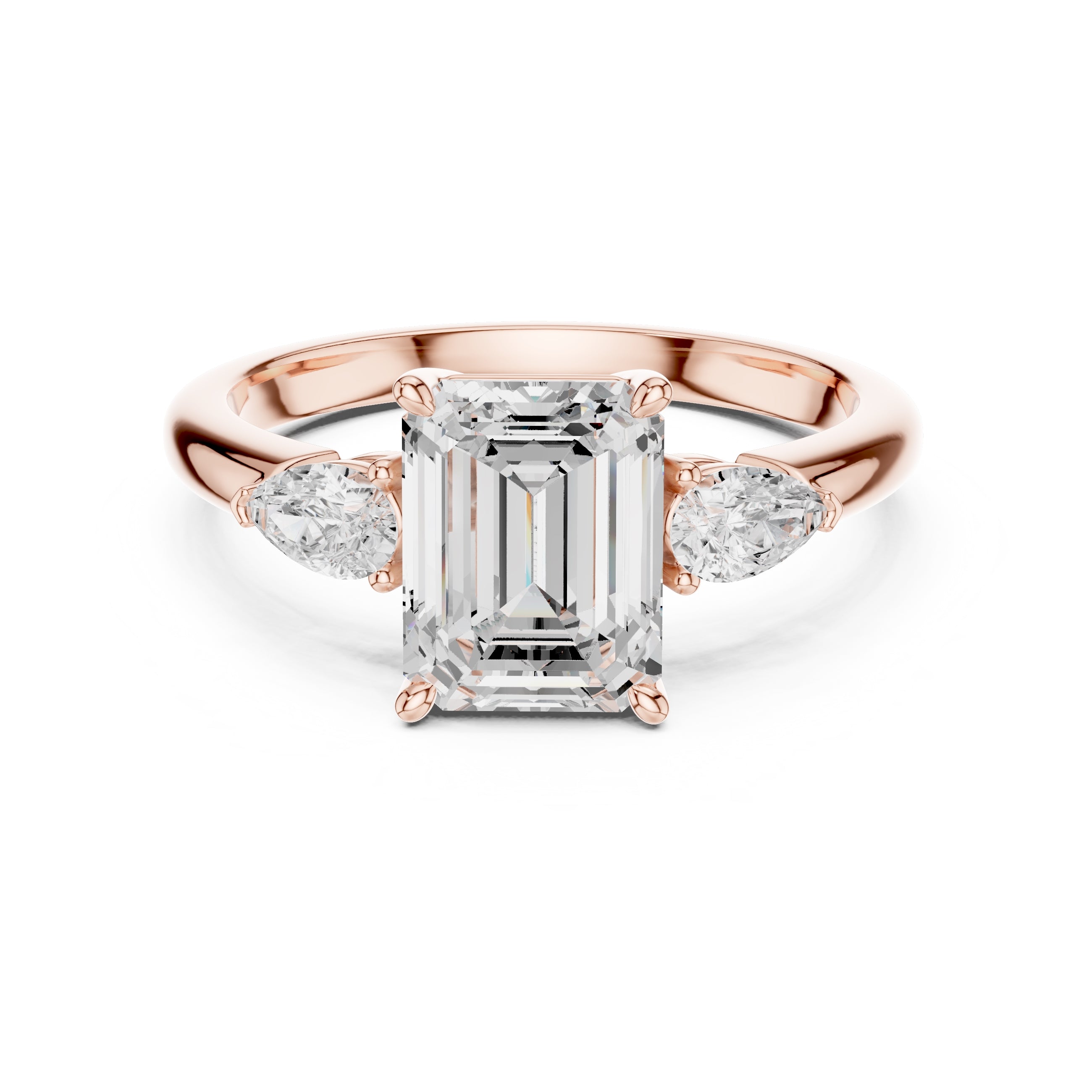 2.00 ct Majestic Three-Stone Engagement Ring 2ct Rose Gold Emerald