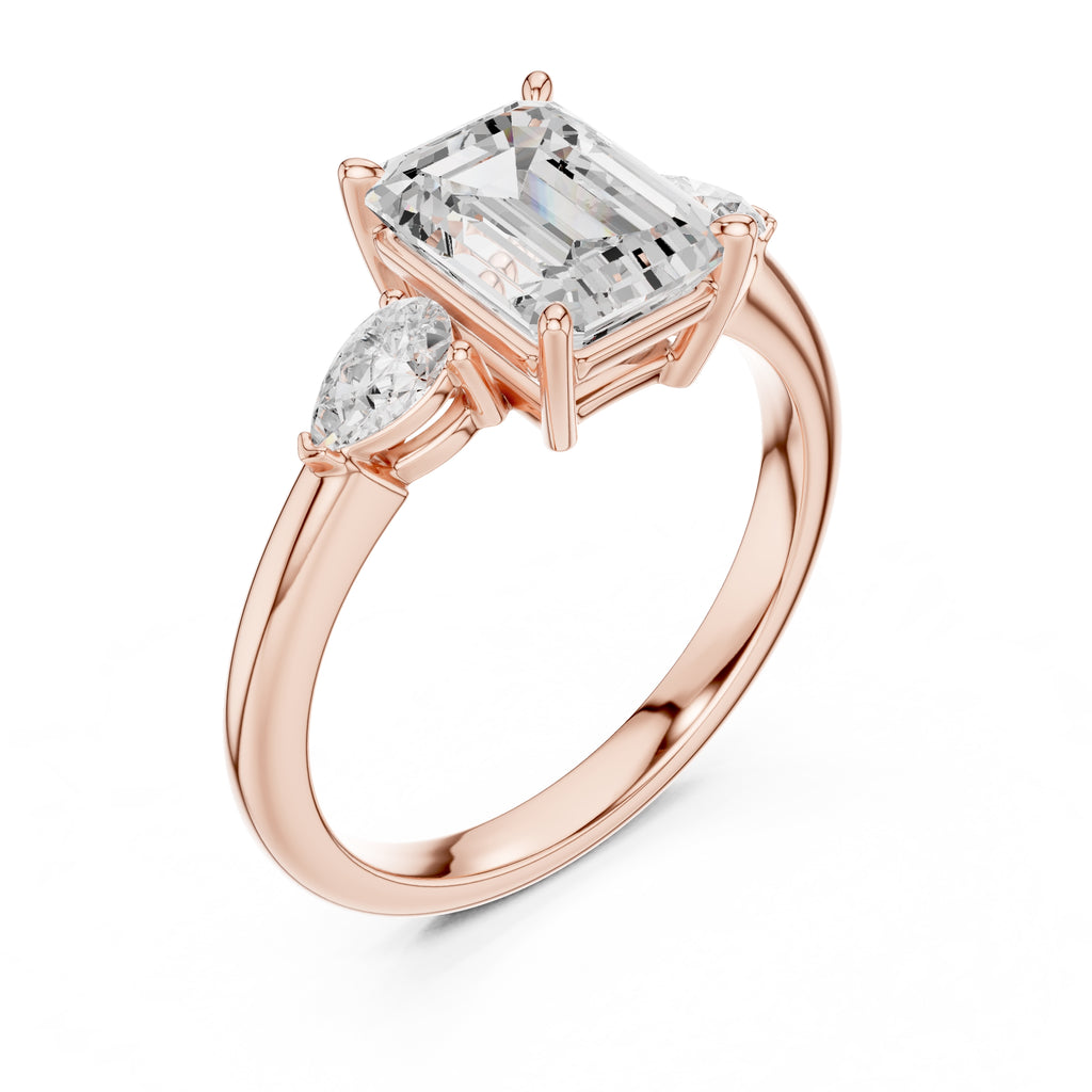 2.00 ct Majestic Three-Stone Engagement Ring 2ct Rose Gold Emerald