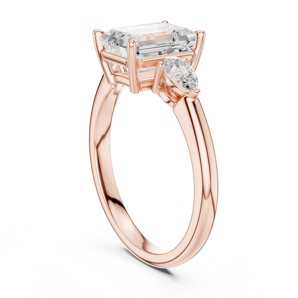 2.00 ct Majestic Three-Stone Engagement Ring 2ct Rose Gold Emerald