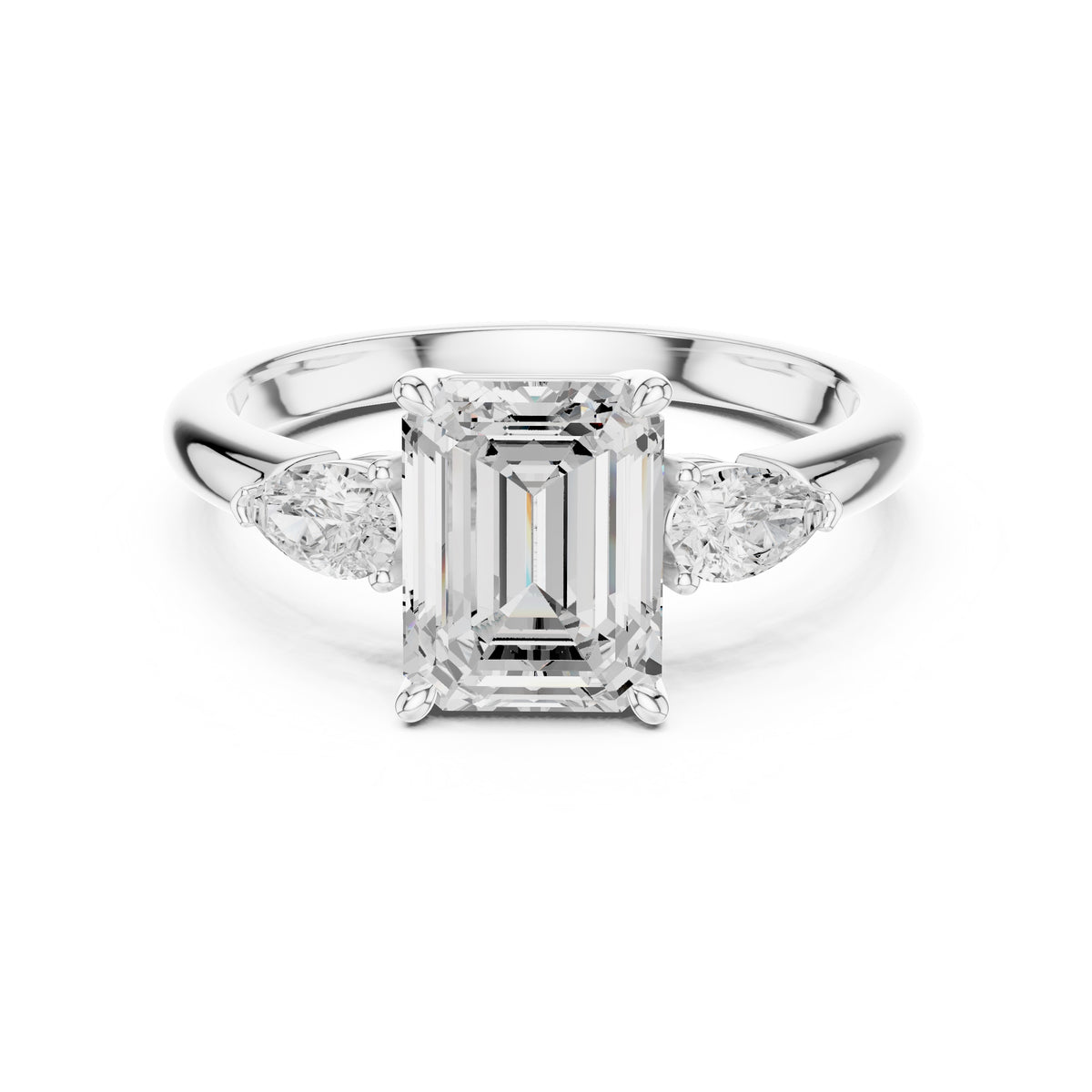 2.00 ct Majestic Three-Stone Engagement Ring 2ct White Gold Emerald