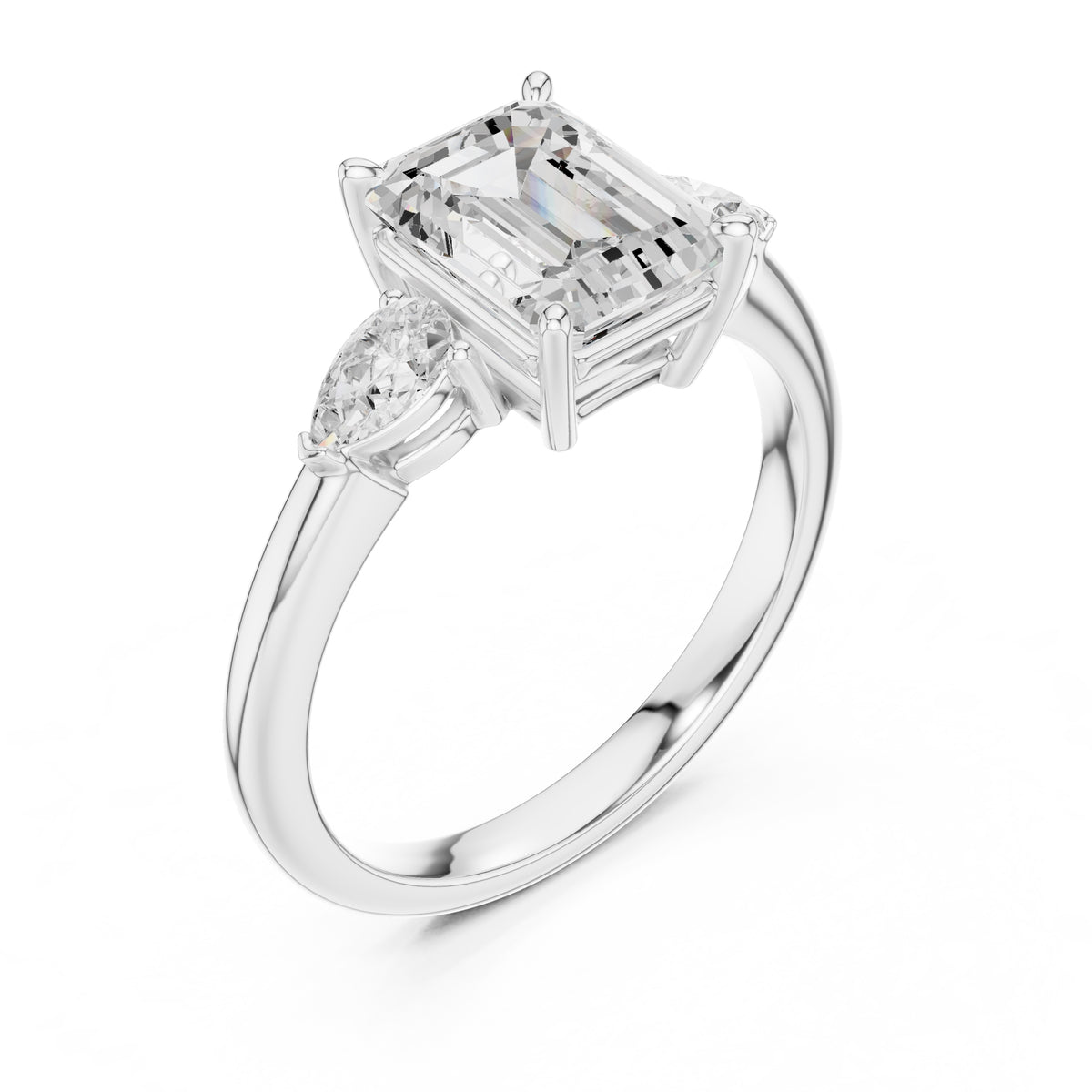 2.00 ct Majestic Three-Stone Engagement Ring 2ct White Gold Emerald