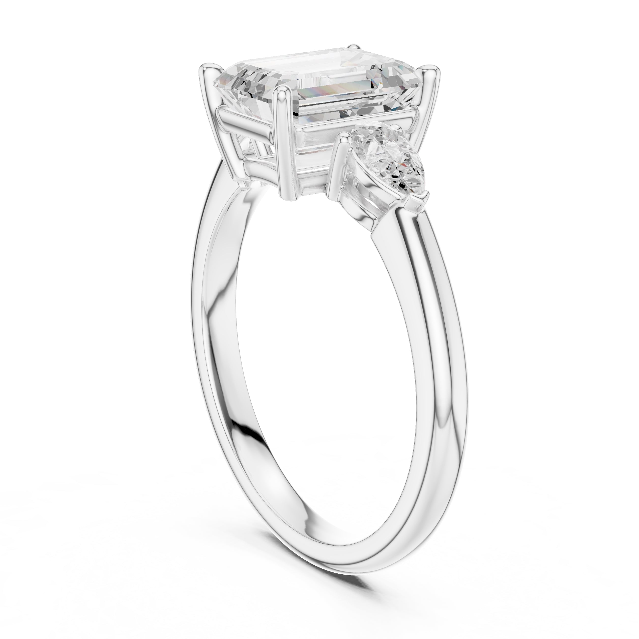 2.00 ct Majestic Three-Stone Engagement Ring 2ct White Gold Emerald