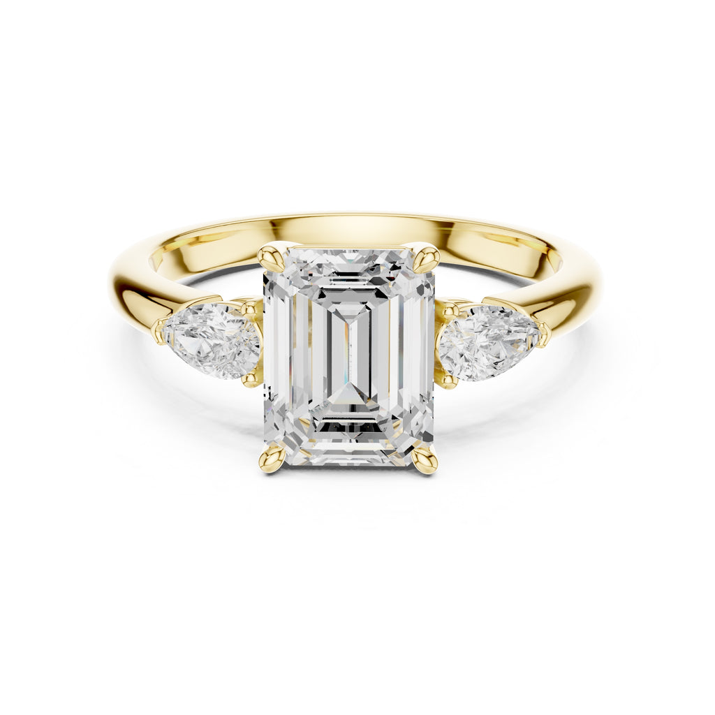 2.00 ct Majestic Three-Stone Engagement Ring 2ct Yellow Gold Emerald