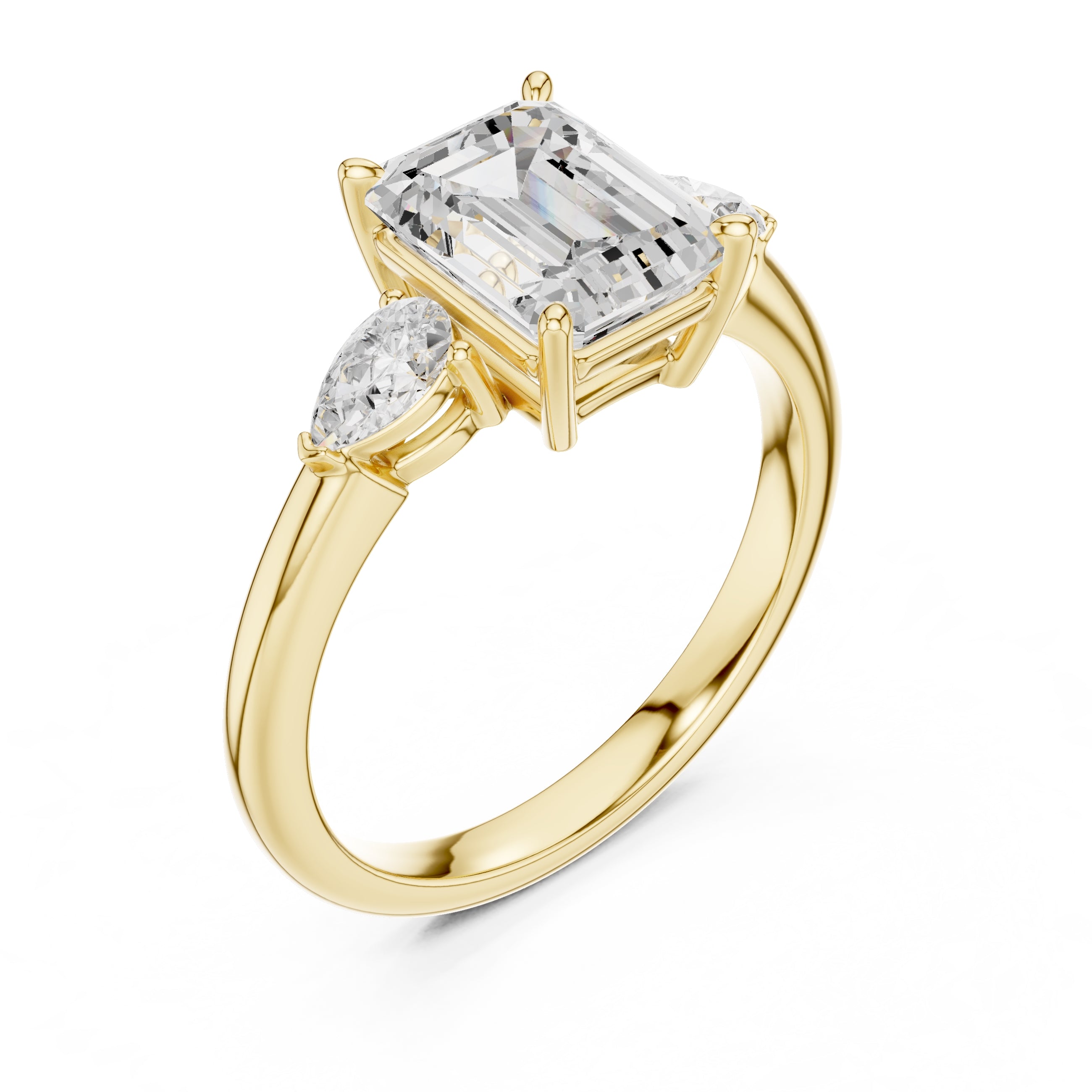2.00 ct Majestic Three-Stone Engagement Ring 2ct Yellow Gold Emerald